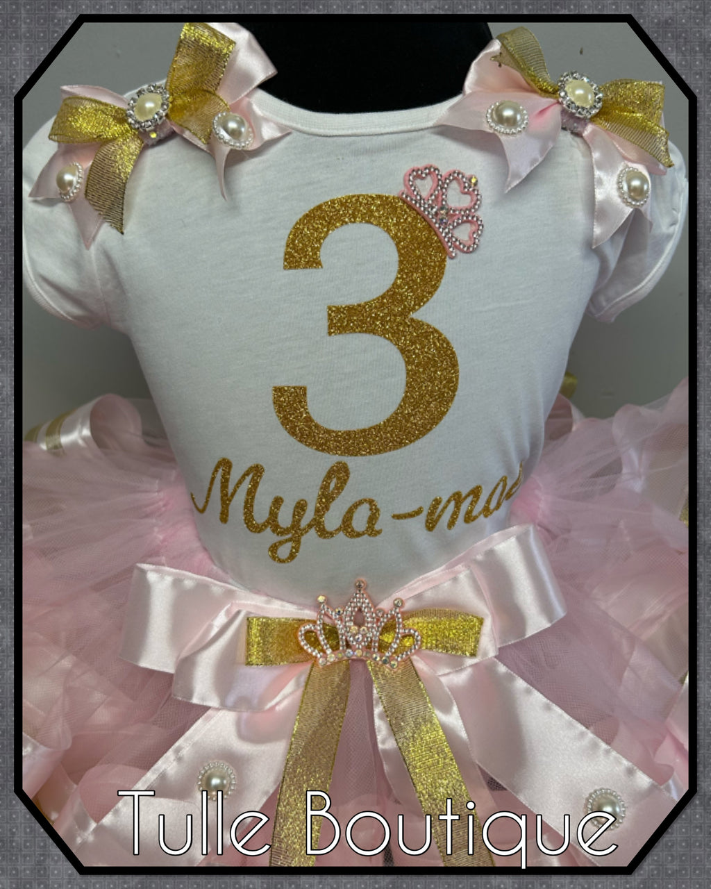 Girls toddlers personalized Glitter birthday ribbon trimmed tutu party outfit fancy dress costume
