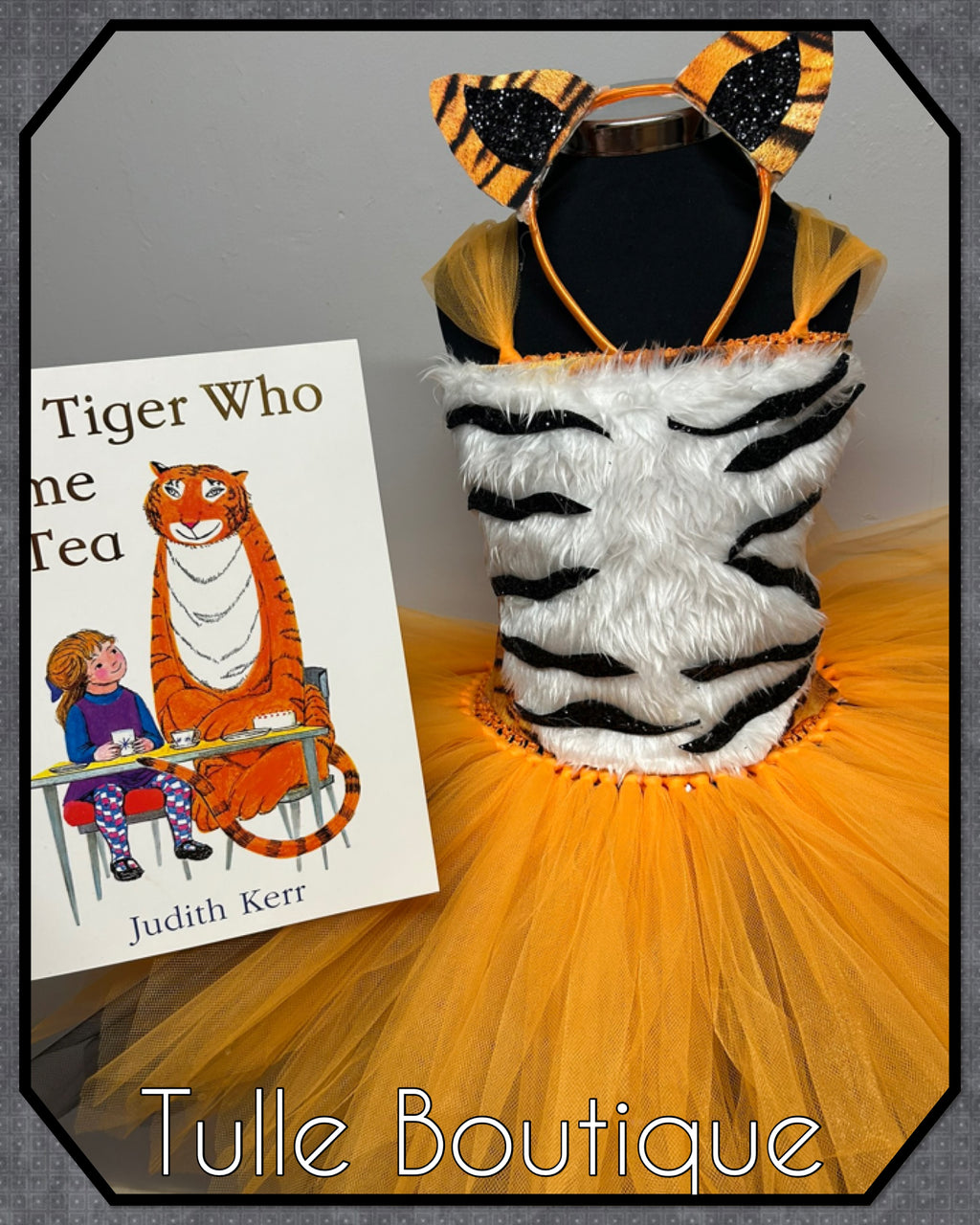 Girls toddlers Tiger book day tutu dress, ballgown, The tiger who came for tea fancy dress costume