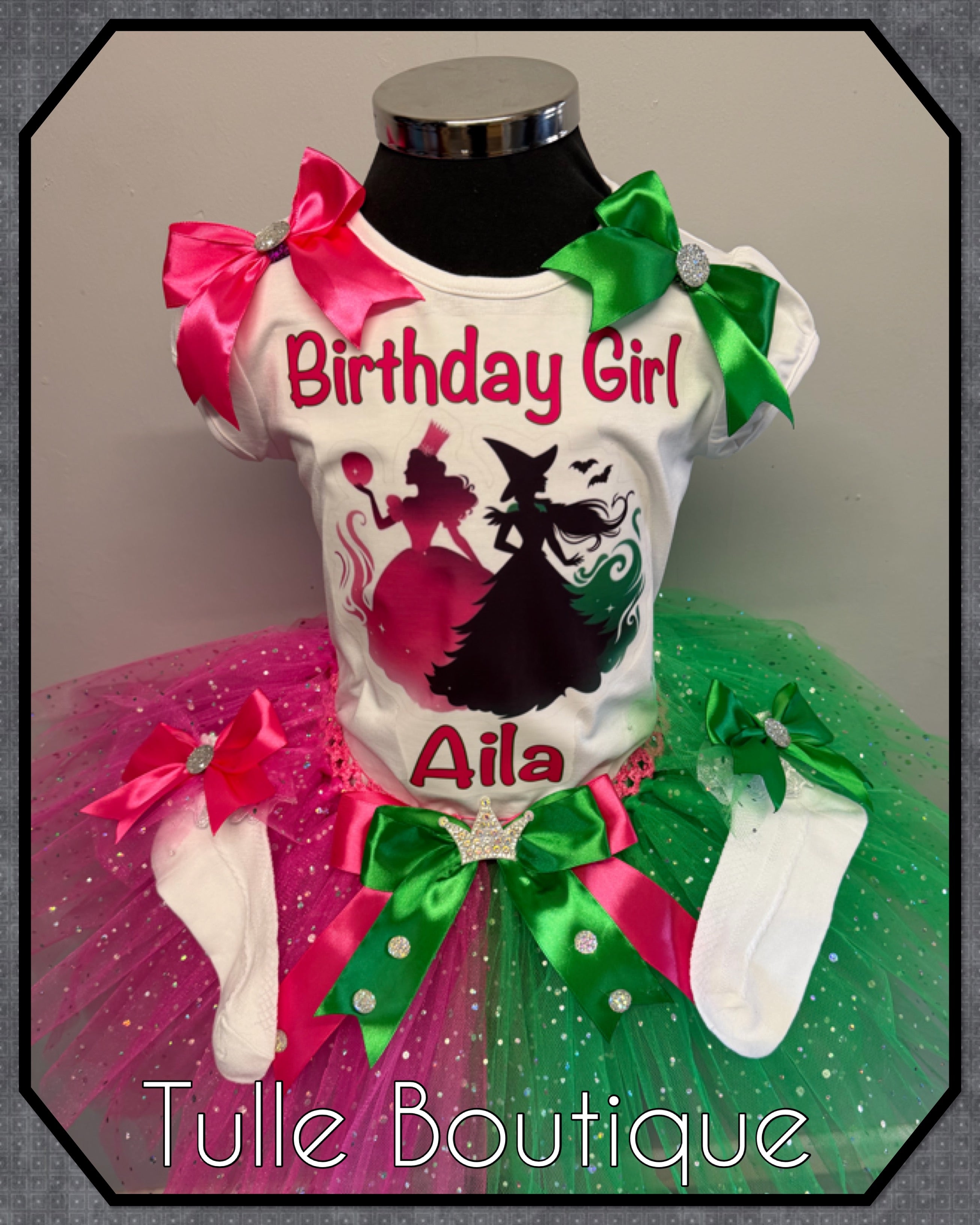 Girls toddlers wicked birthday tshirt and tutu outfit Glinda Elphaba fancy dress costume