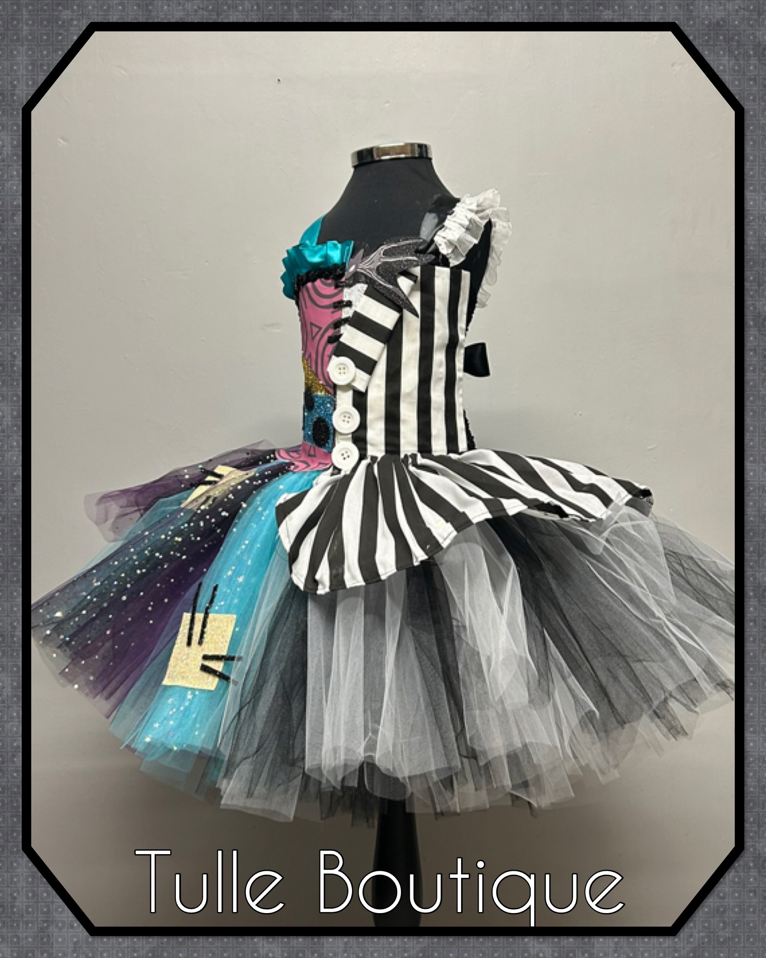 Girls toddlers Frozen Nightmare before Christmas Jack skellington and Sally tutu dress, half and half ballgown, fancy dress costume