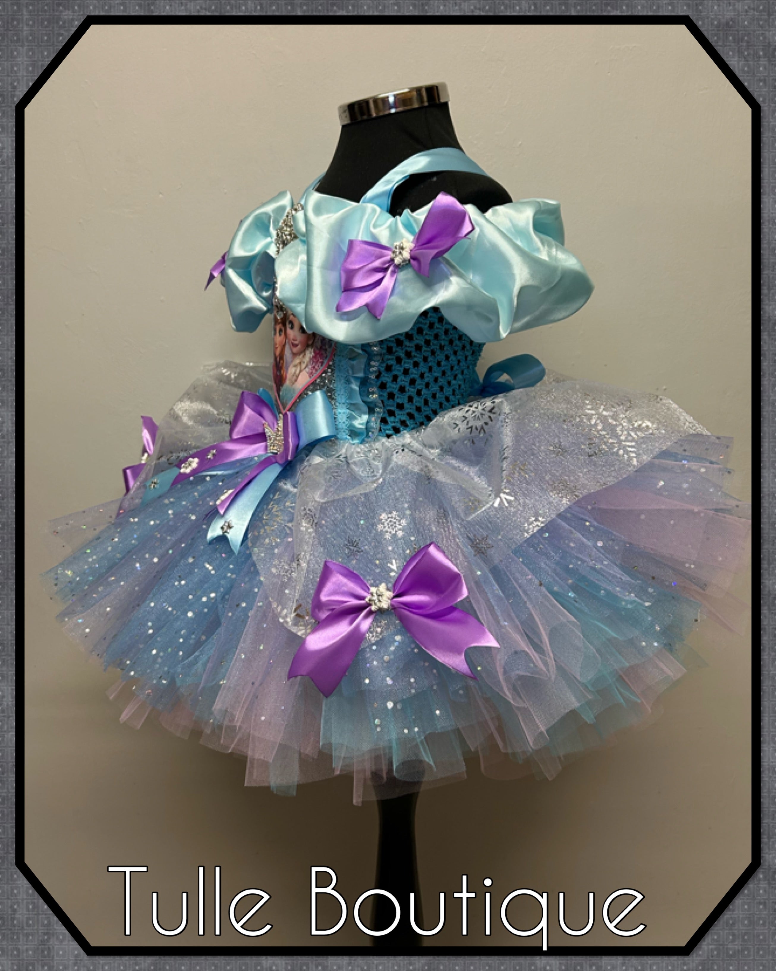 Girls toddlers Frozen Elsa and Anna tutu dress, blue and lilac ballgown, fancy dress costume