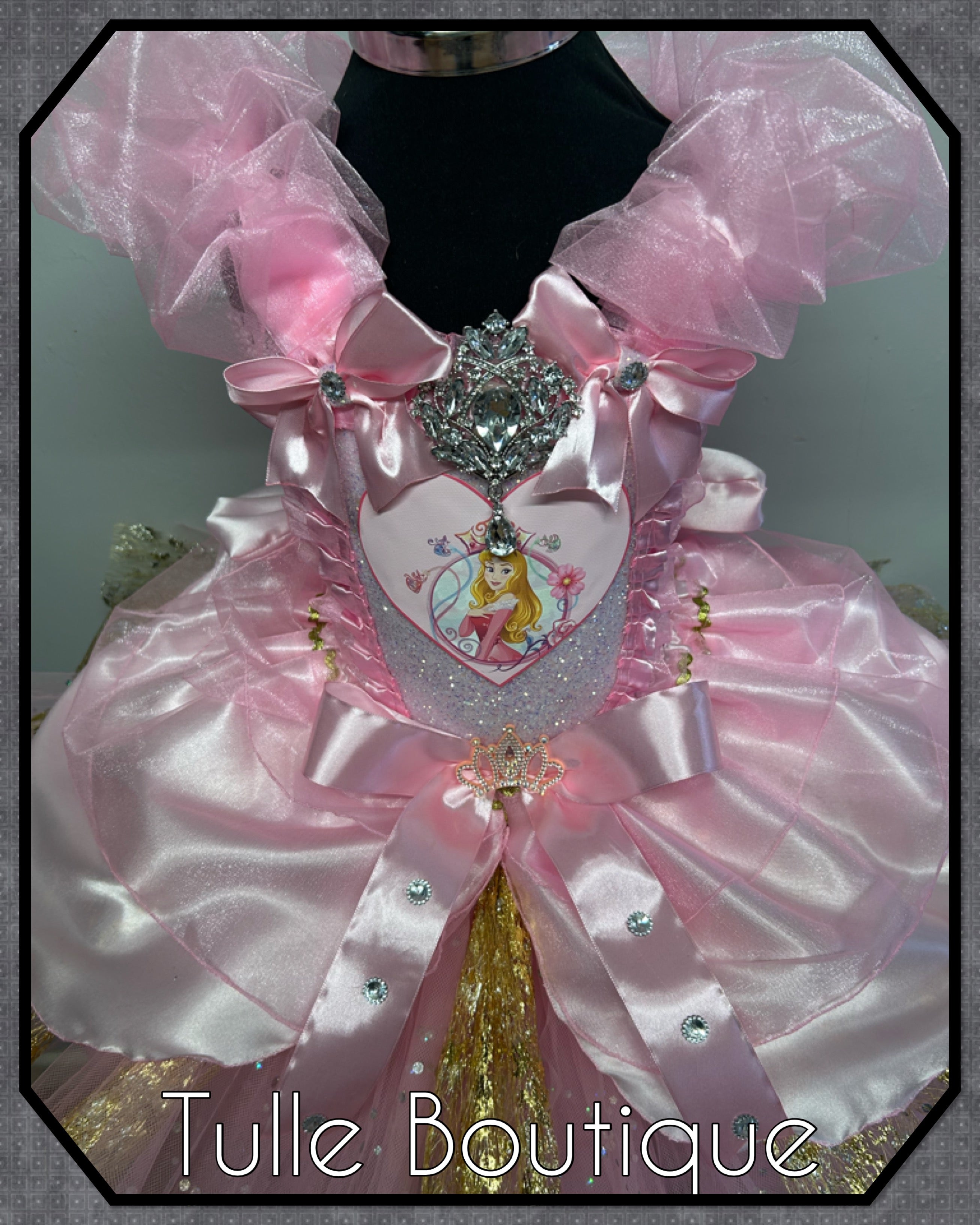 Girls toddlers Princess Aurora sleeping beauty tutu birthday party dress,ballgown, pink and gold fancy dress costume