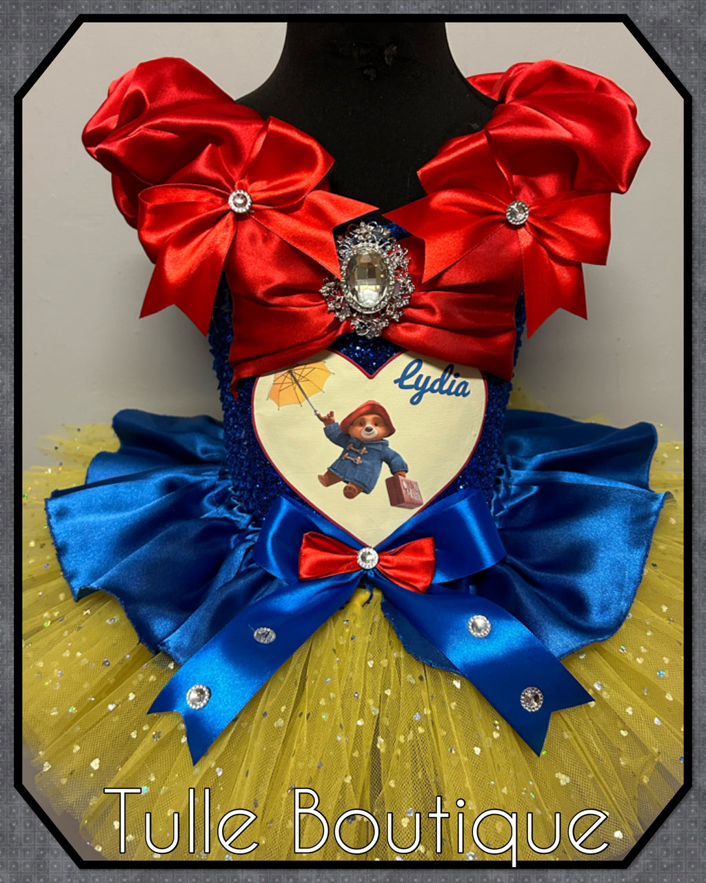 Girls toddlers Paddington bear tutu dress, princess ballgown, fancy dress costume