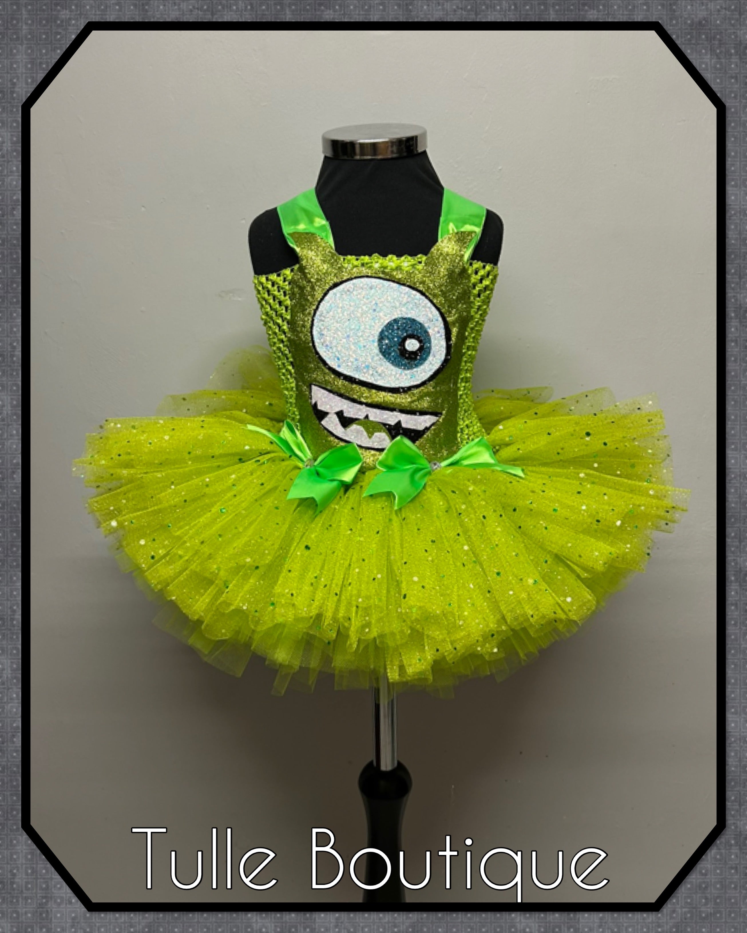 Girls toddlers Monsters Inc Mike Wazowski dress, ballgown, book day fancy dress costume