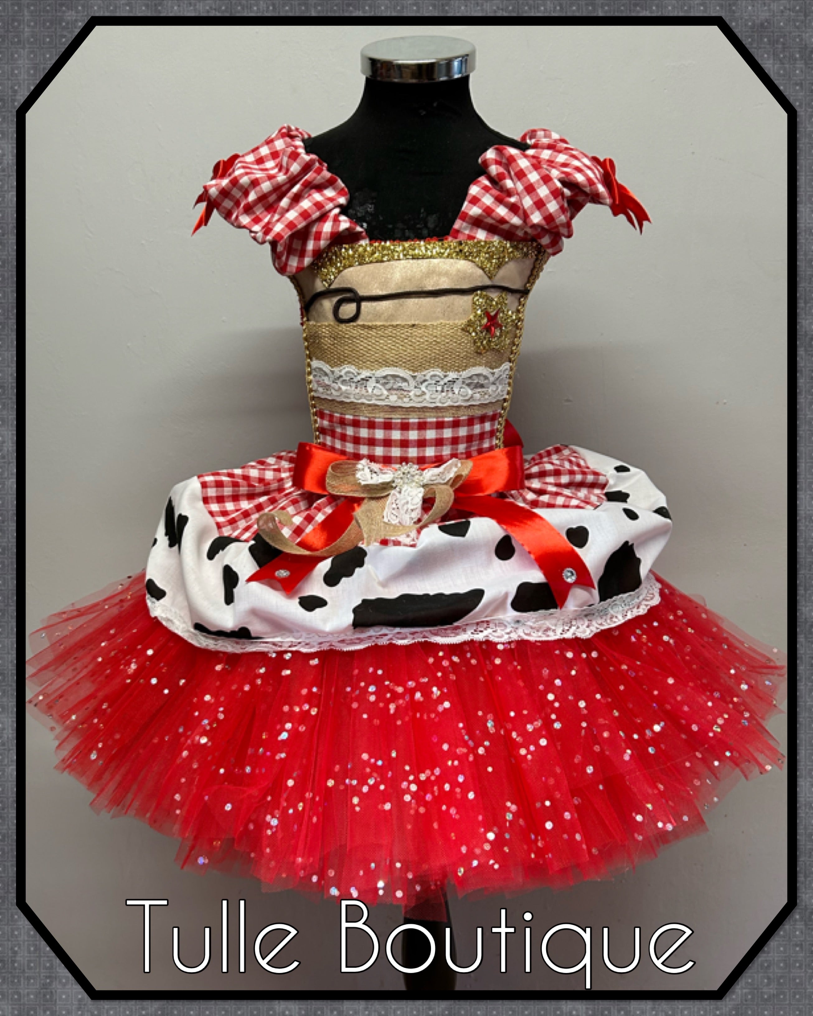 Girls toddlers red gingham cowgirl tutu dress, ballgown, fancy dress costume