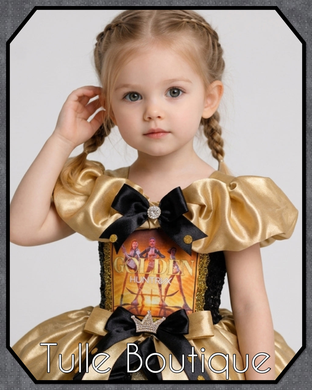 Girls toddlers Kpop Demon Hunters Golden Rumi Mira Zoe tutu dress, birthday ballgown, fancy dress costume