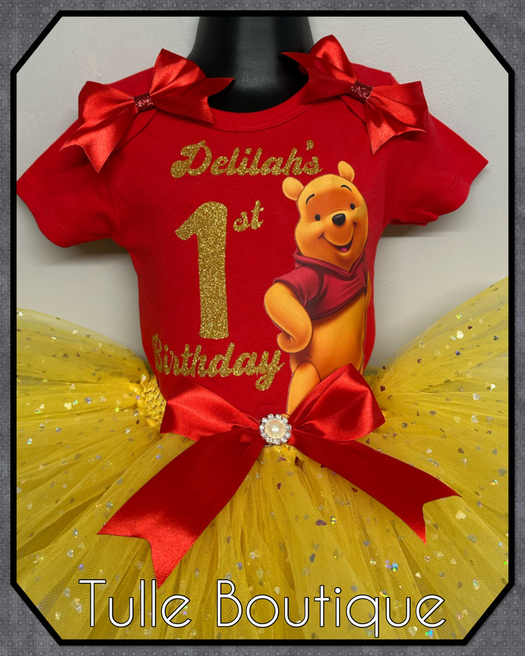 Girls toddlers Winnie the Pooh birthday tutu outfit fancy dress costume