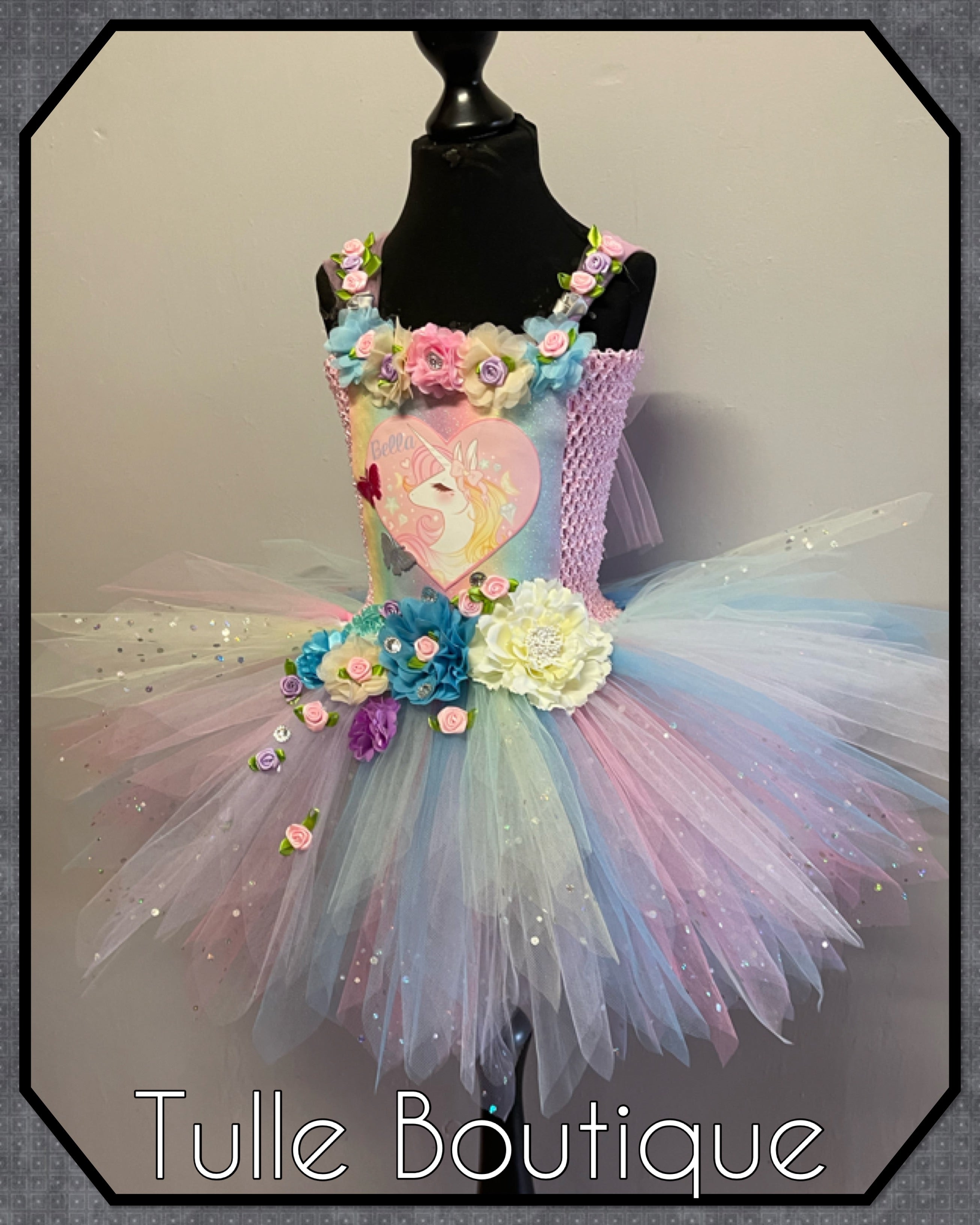 Girls toddlers Floral pastel unicorn tutu dress,ballgown, fancy dress costume