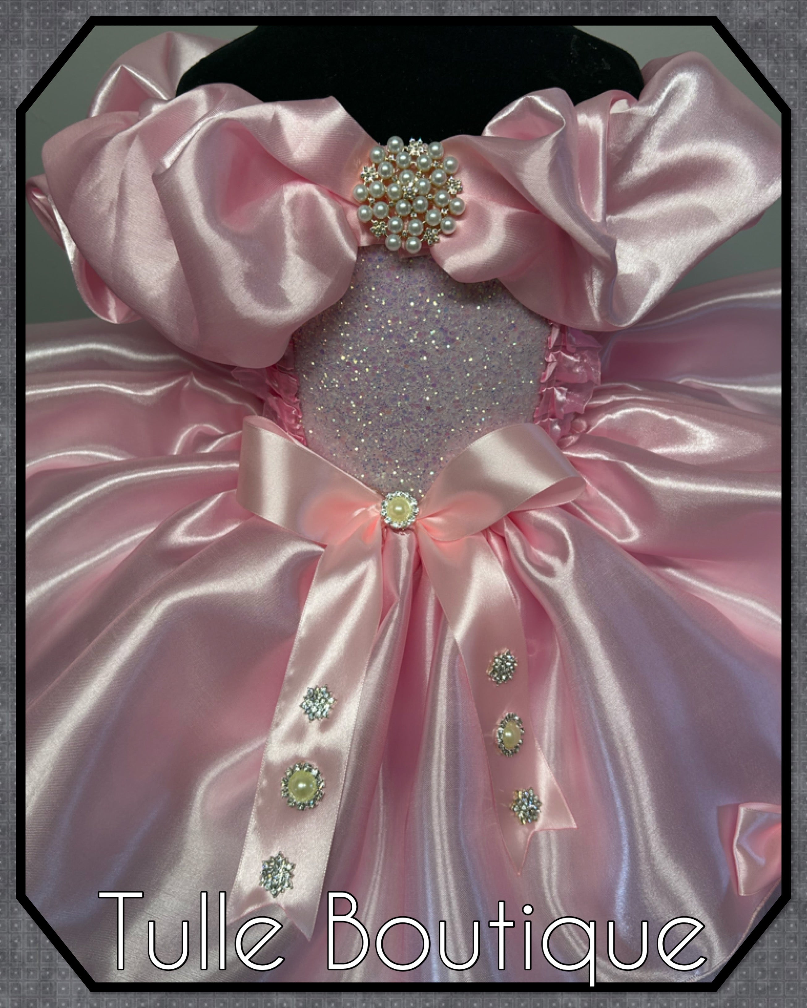 Girls toddlers Lena satin pink princess tutu dress, birthday ballgown, flower girls dress