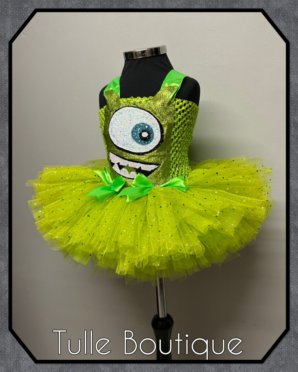 Girls toddlers Monsters Inc Mike Wazowski dress, ballgown, book day fancy dress costume