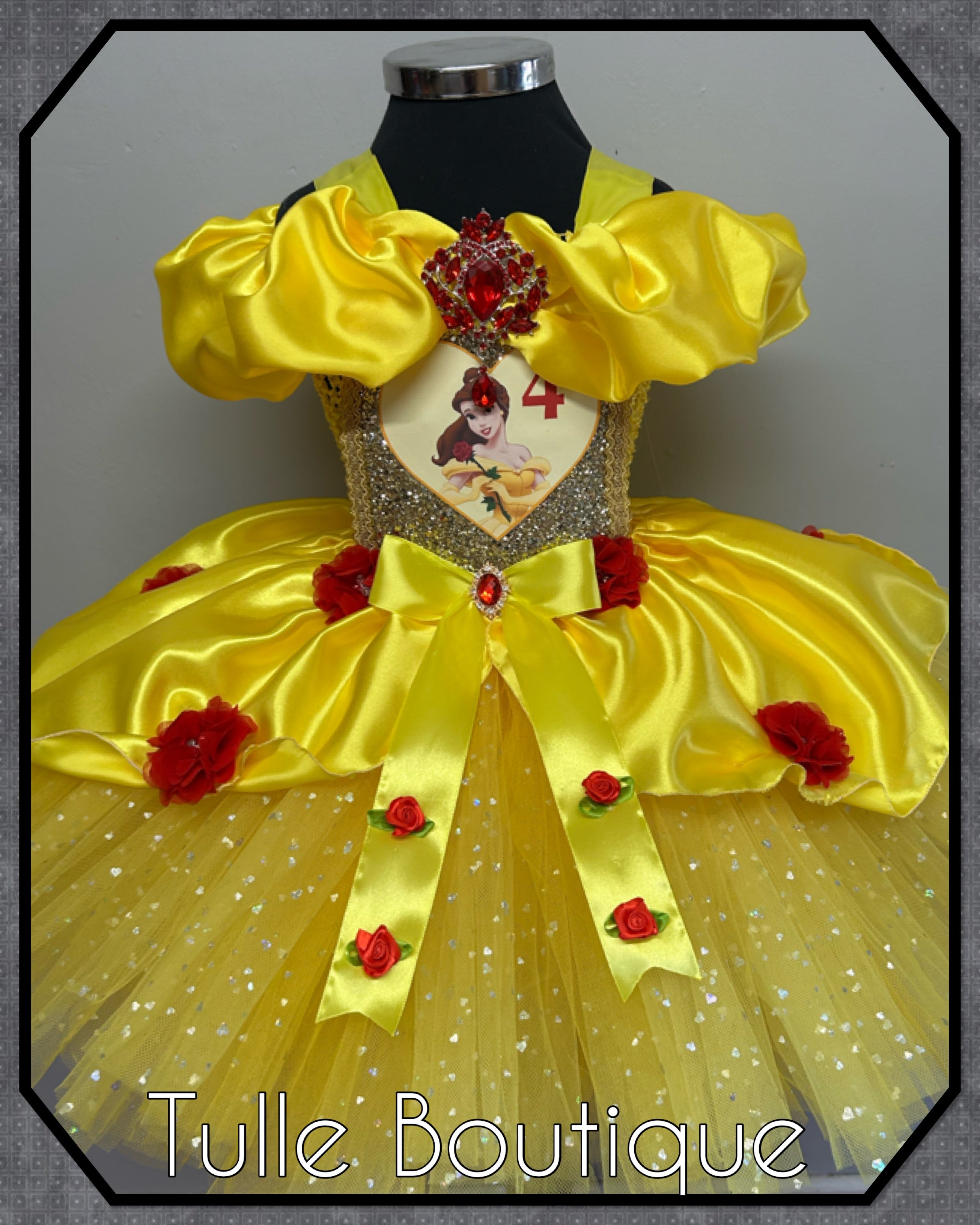 Girls toddlers Princess Belle tutu dress, beauty and the beast ballgown, fancy dress costume
