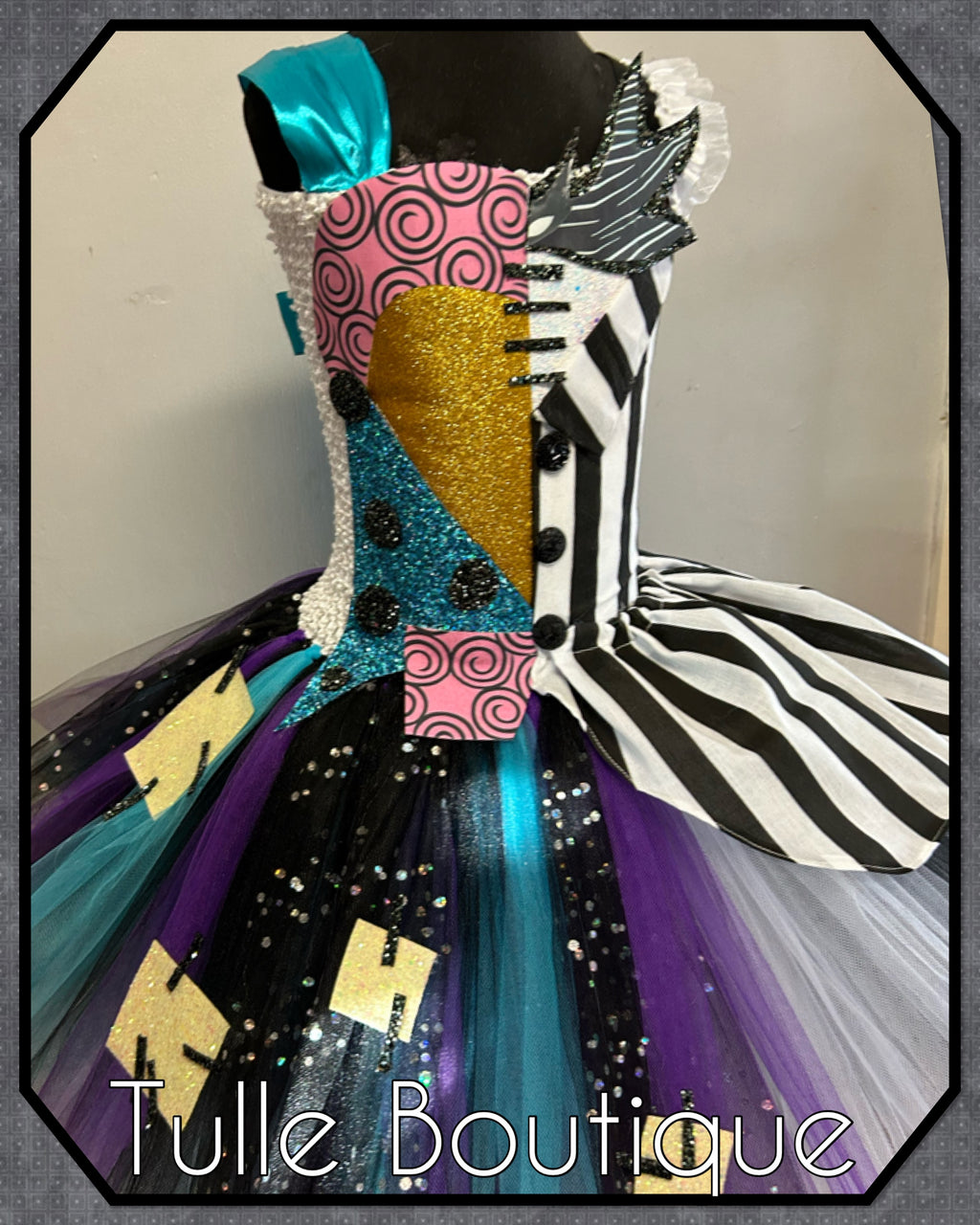 Girls toddlers Frozen Nightmare before Christmas Jack skellington and Sally tutu dress, half and half ballgown, fancy dress costume