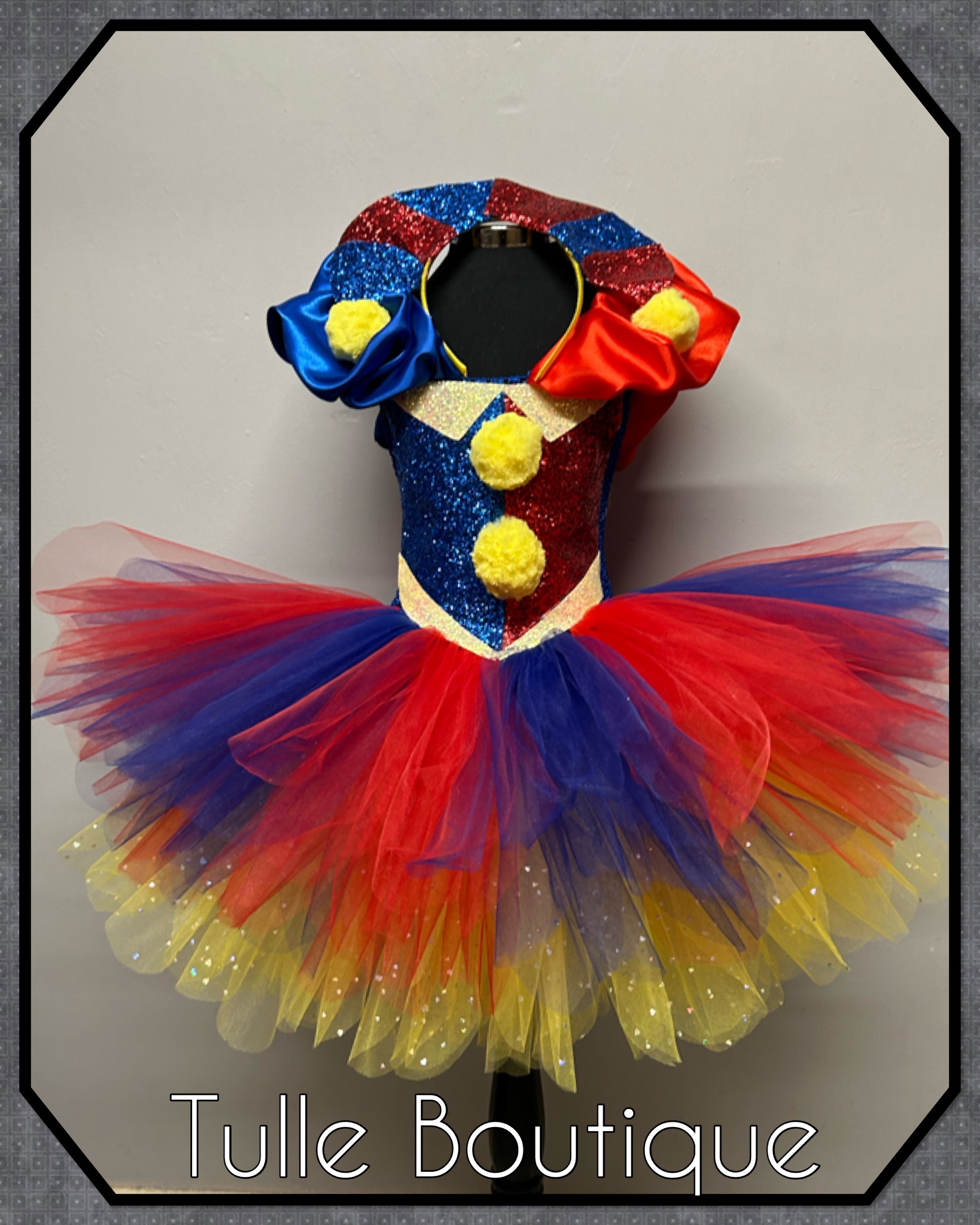 Girls toddlers The Amazing Digital Circus Jester clown tutu dress, ballgown, Pomni fancy dress costume