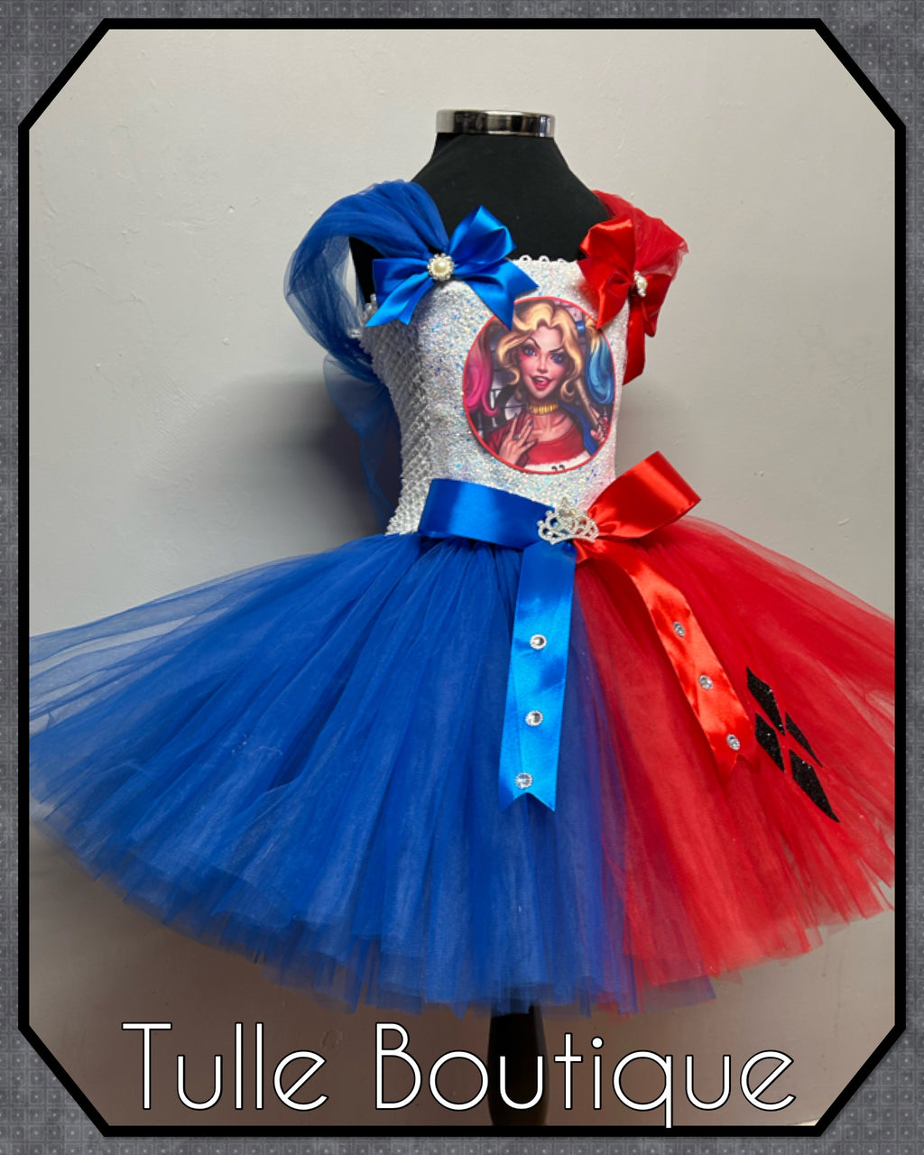Girls toddlers Superhero Harley Quinn  tutu dress, ballgown, fancy dress costume
