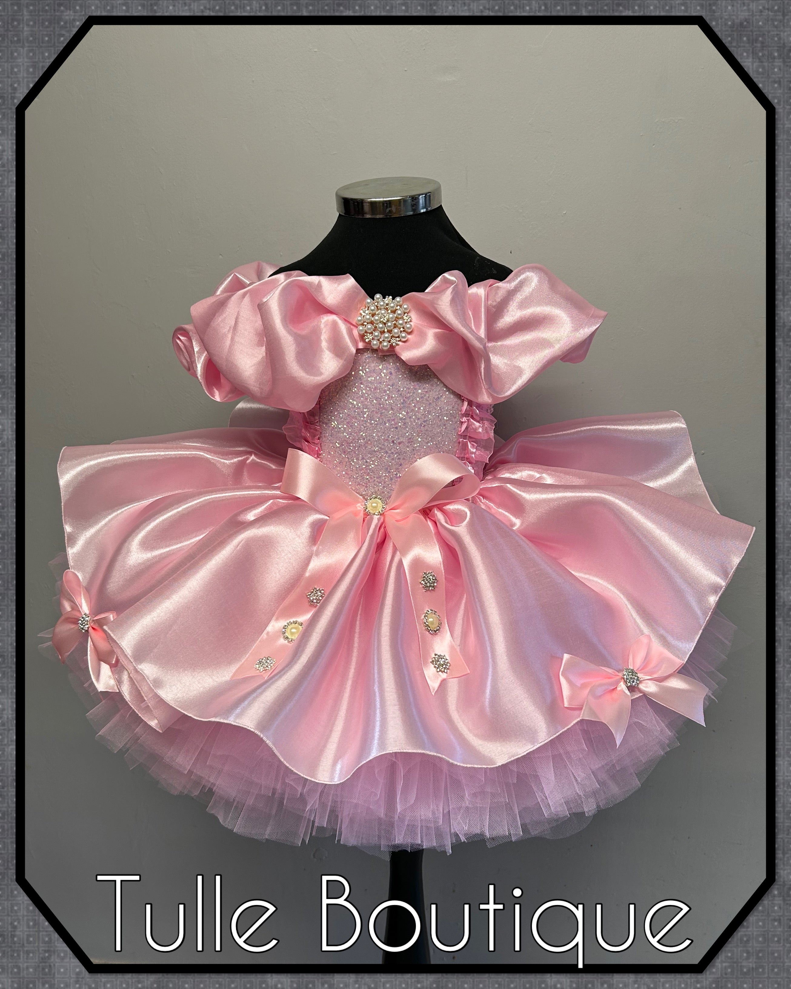 Girls toddlers Lena satin pink princess tutu dress, birthday ballgown, flower girls dress