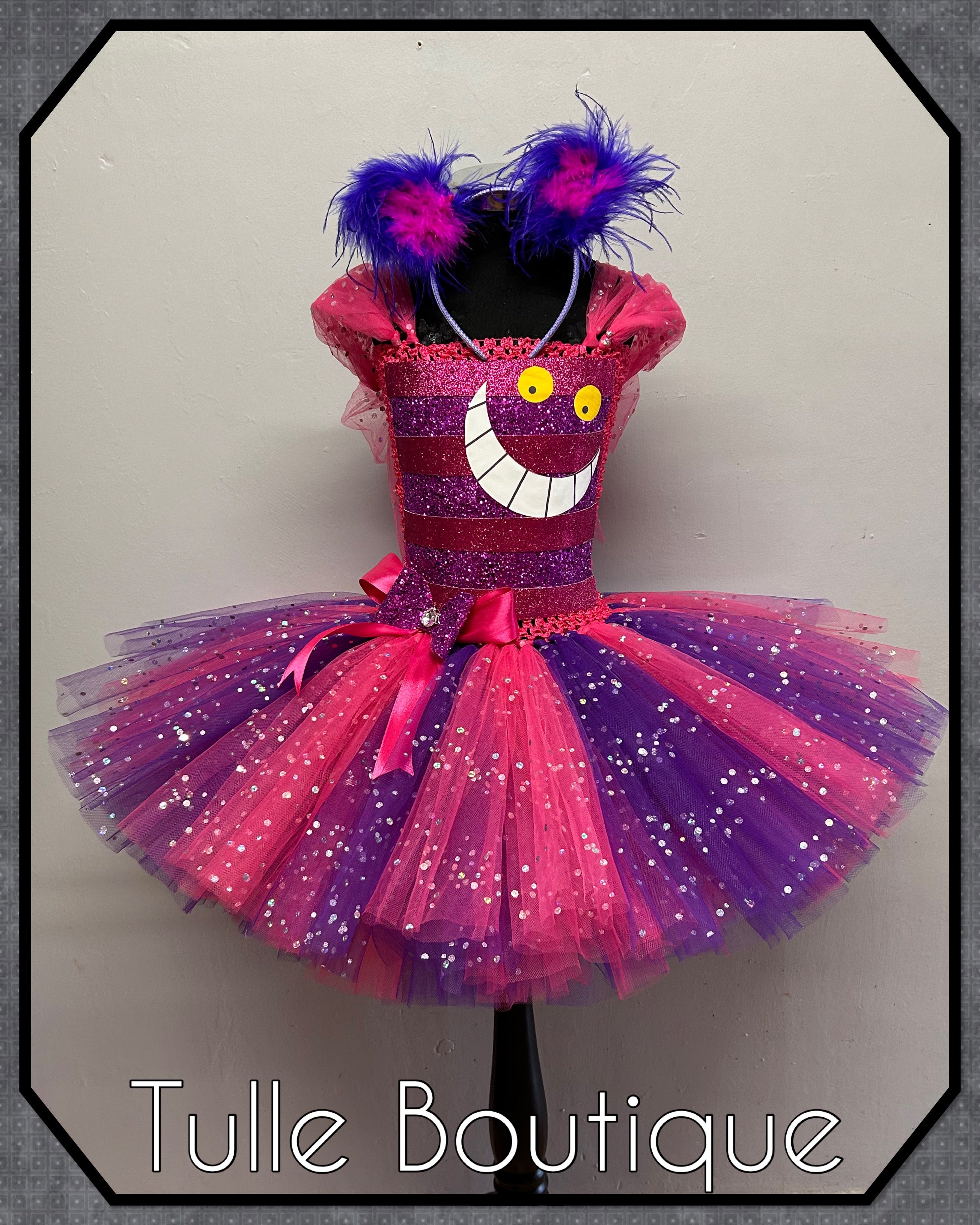 Girls toddlers Cheshire Cat tutu dress, ballgown, Alice in wonderland fancy dress costume