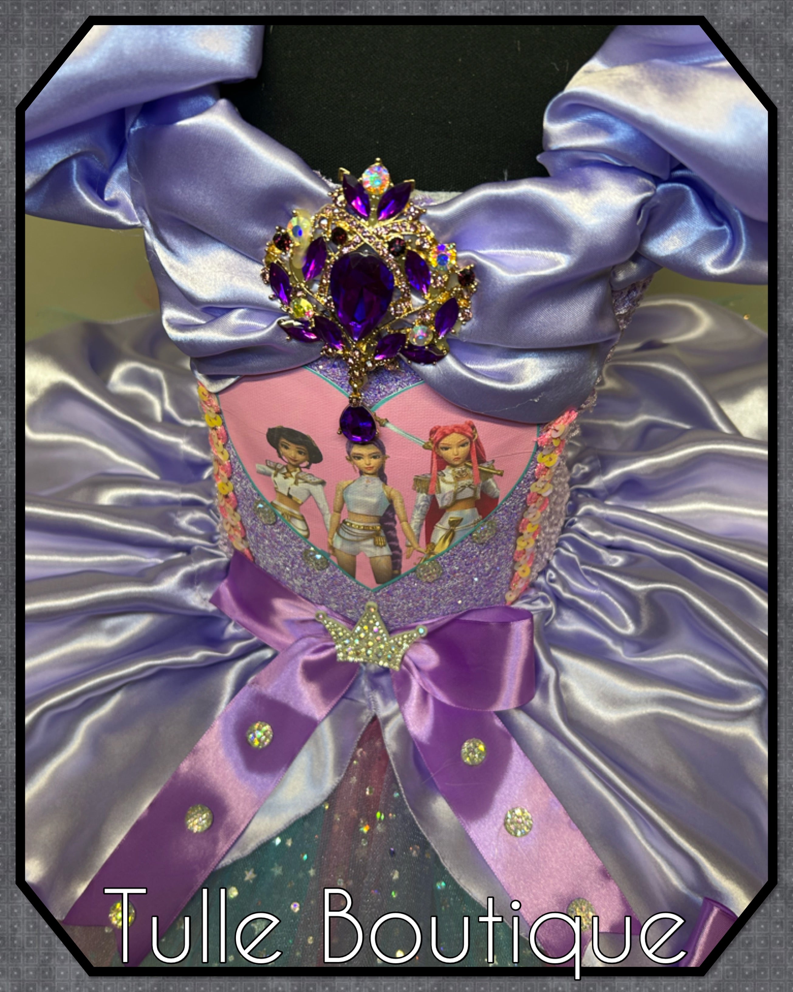 Girls toddlers Kpop Demon Hunters Rumi Mira Zoe tutu dress, birthday ballgown, fancy dress costume