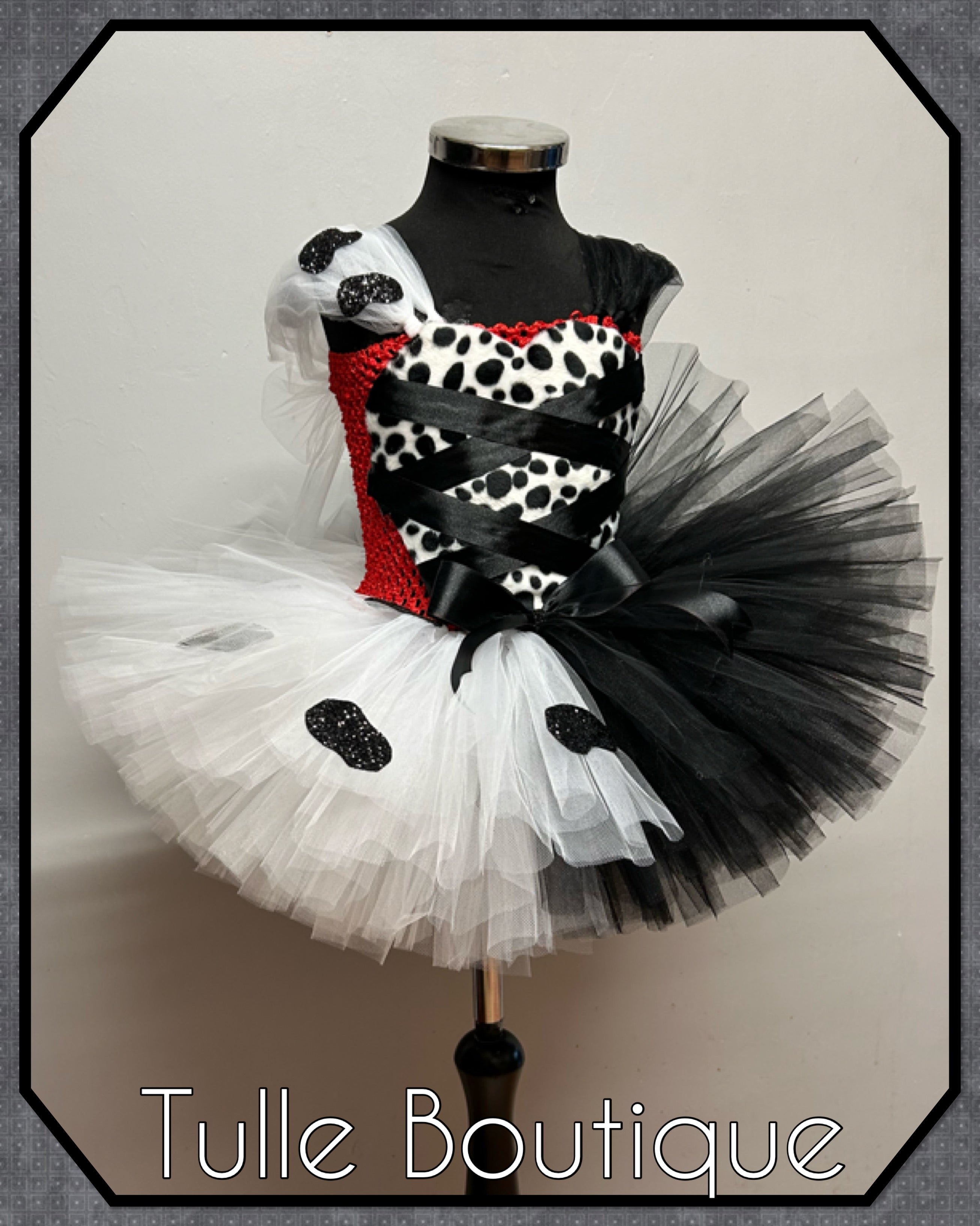 Girls toddlers Cruella de Ville tutu dress, ballgown, 101 Dalmatians fancy dress costume