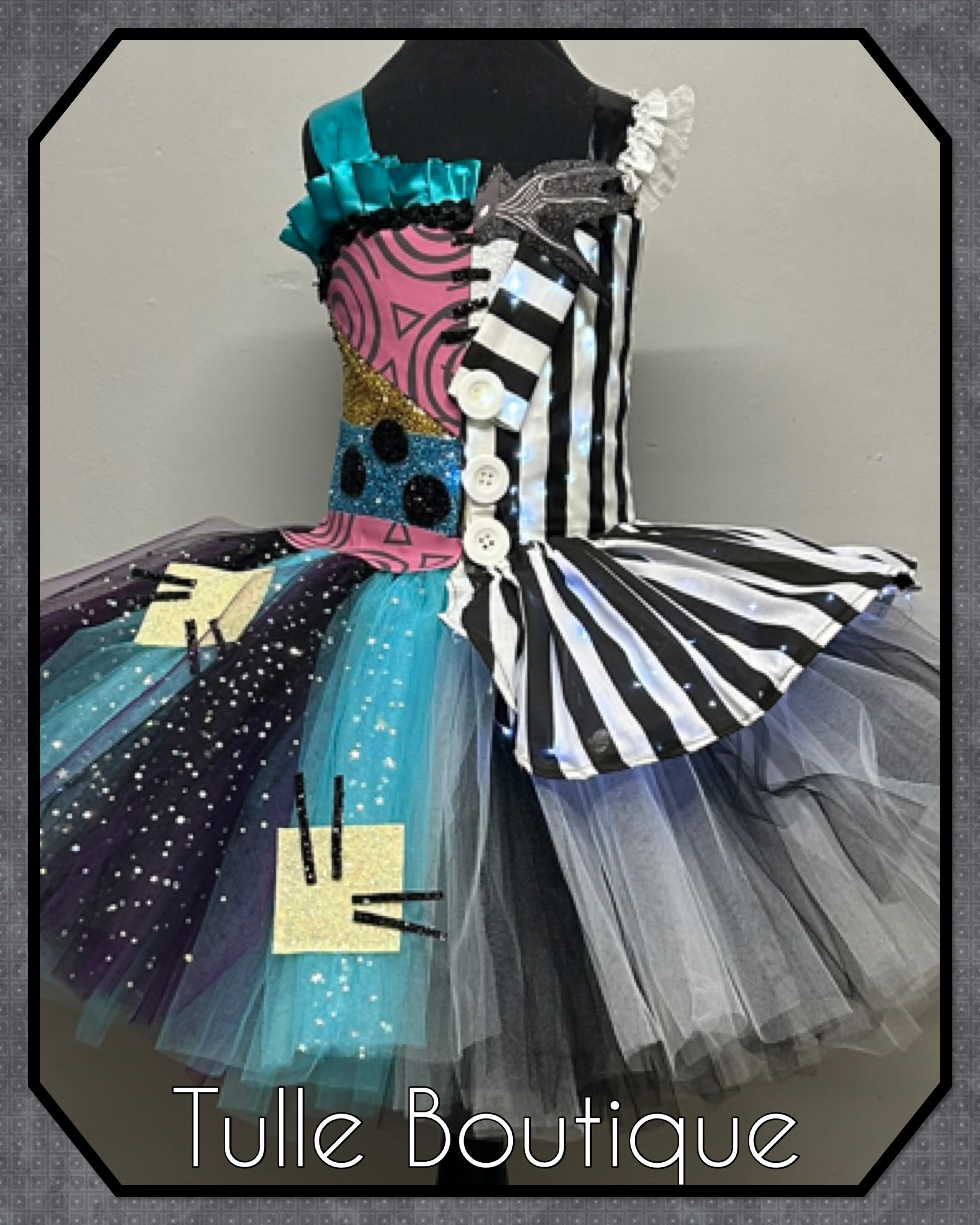 Girls toddlers Frozen Nightmare before Christmas Jack skellington and Sally tutu dress, half and half ballgown, fancy dress costume