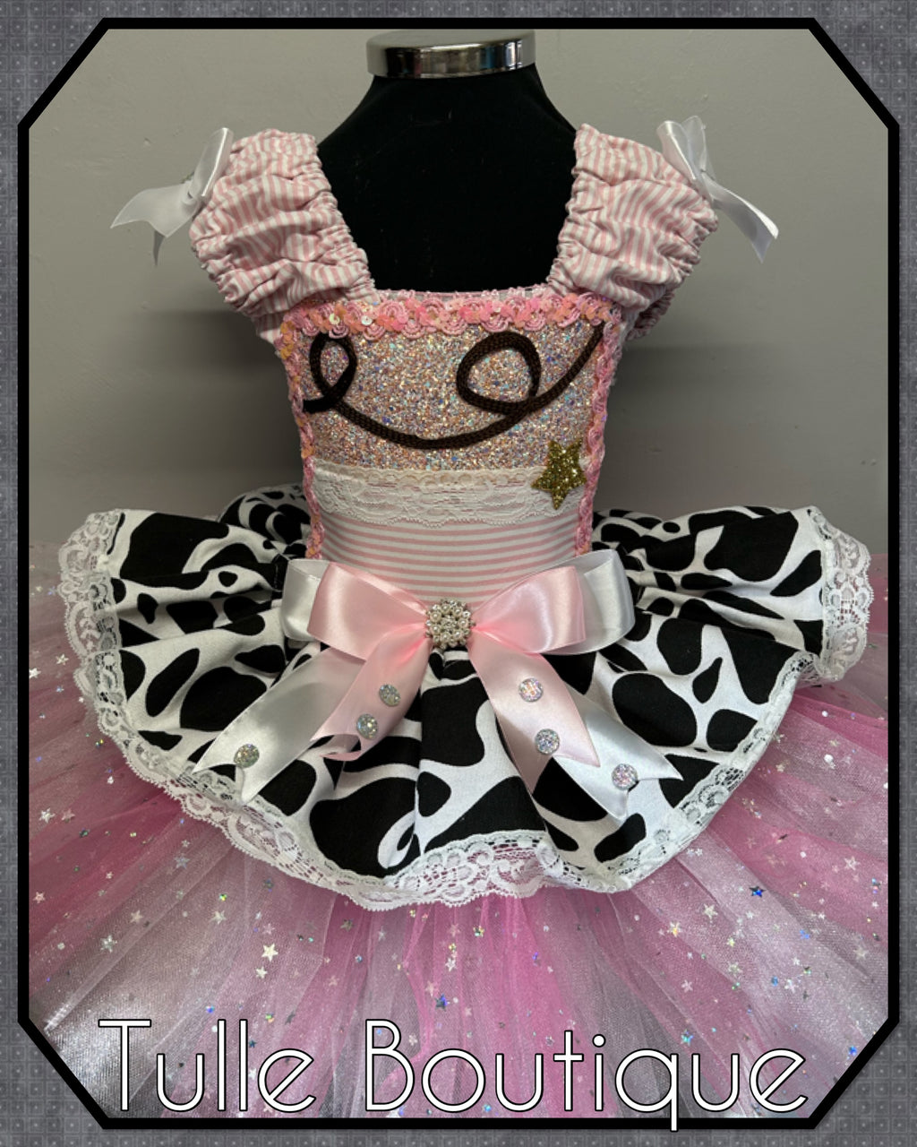 Girls toddlers baby pink and white cowgirl tutu dress, ballgown, fancy dress costume.