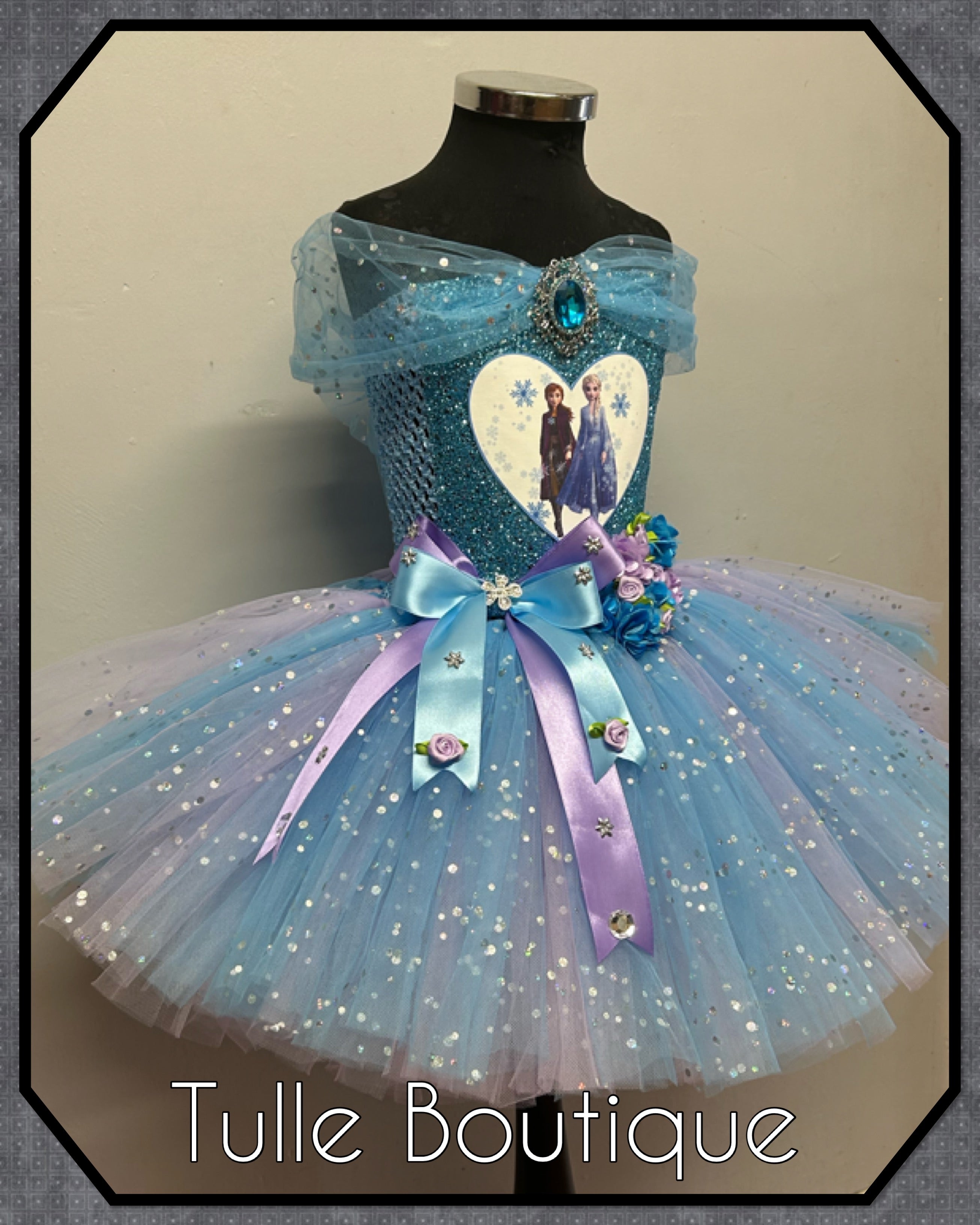 Girls toddlers Princess Elsa frozen tutu birthday party dress,lilac and blue ballgown, fancy dress costume