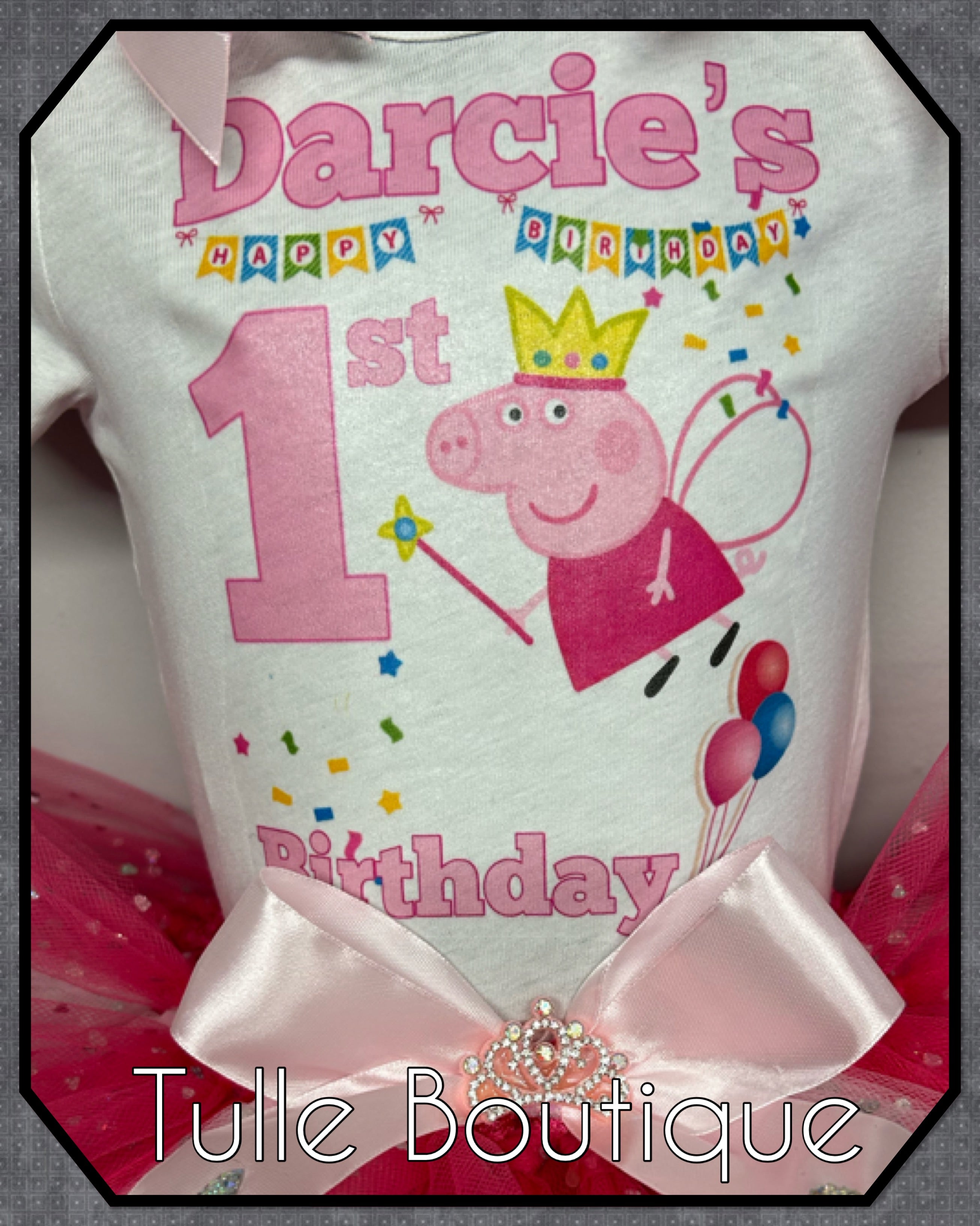 Girls toddlers Peppa pig first birthday tutu outfit fancy dress costume all ages.