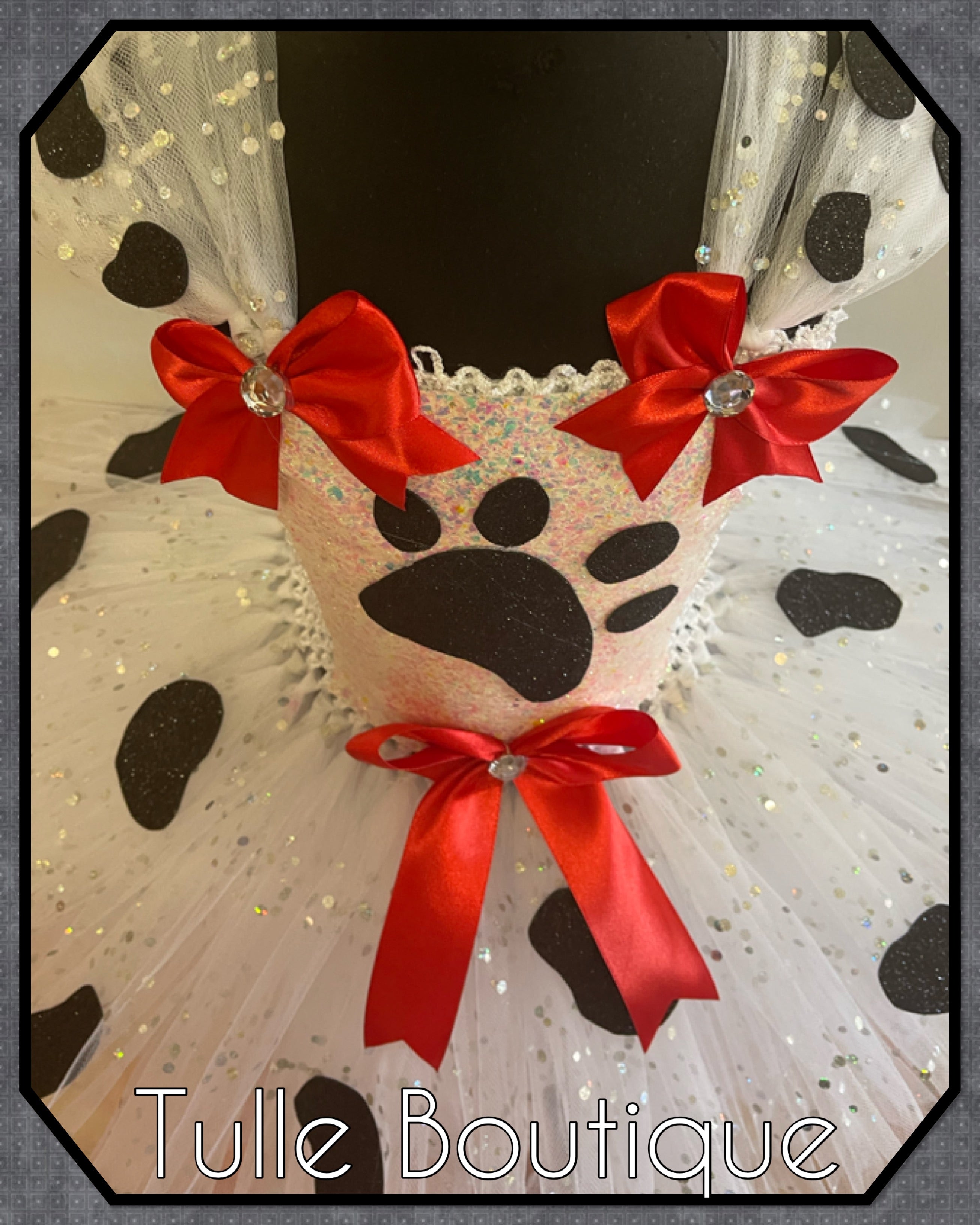 Girls toddlers Dalmatian pup tutu dress, ballgown, 101 Dalmatians fancy dress costume