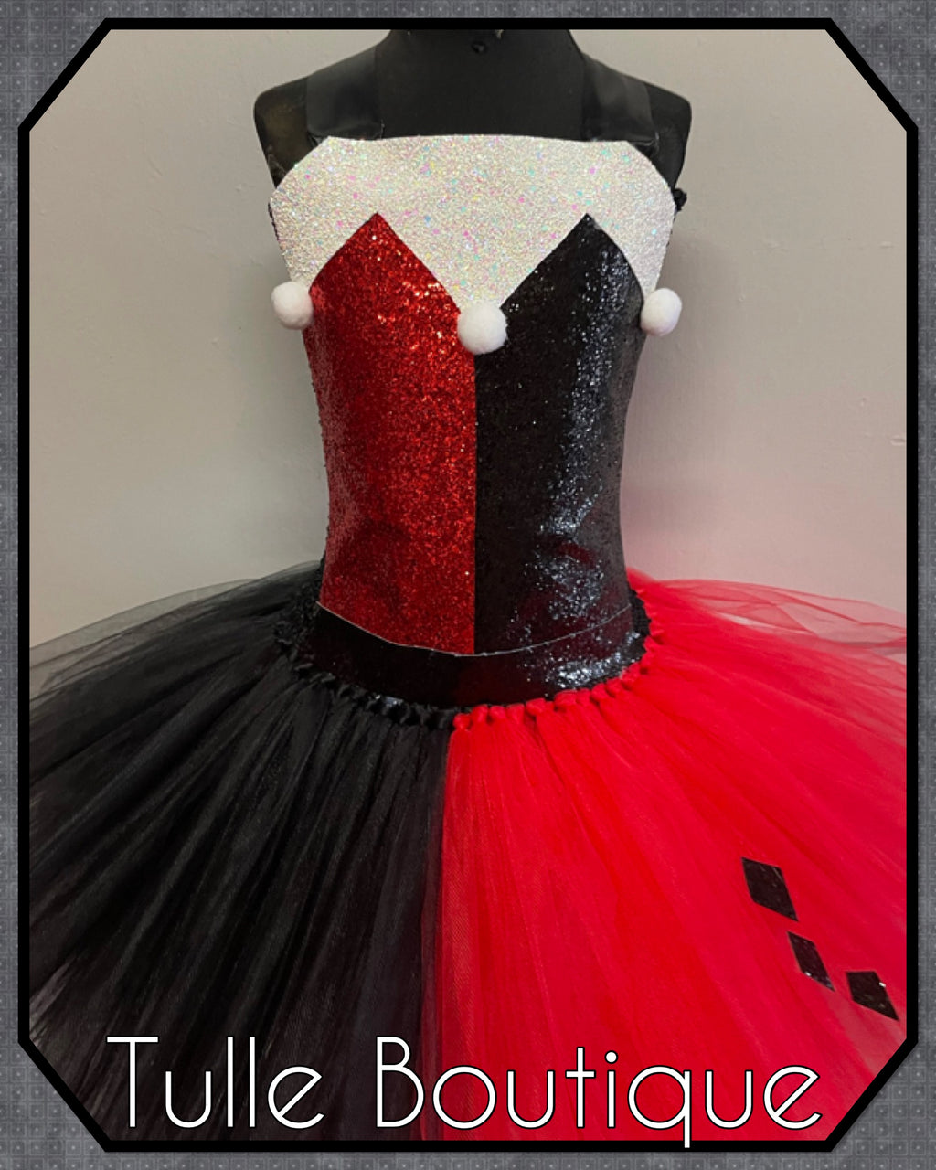 Girls toddlers Jester clown tutu dress, ballgown,Harley Quinn fancy dress costume