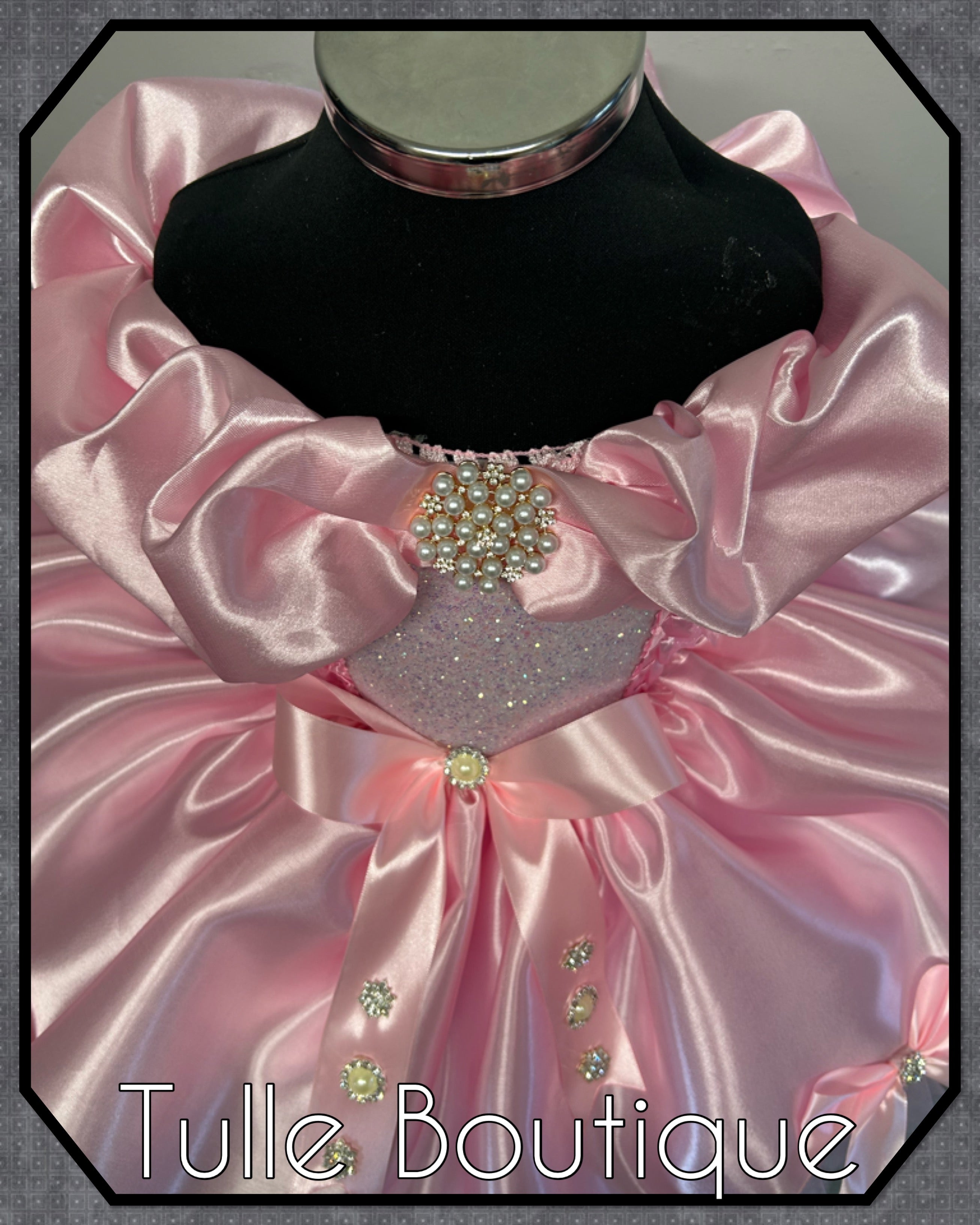 Girls toddlers Lena satin pink princess tutu dress, birthday ballgown, flower girls dress