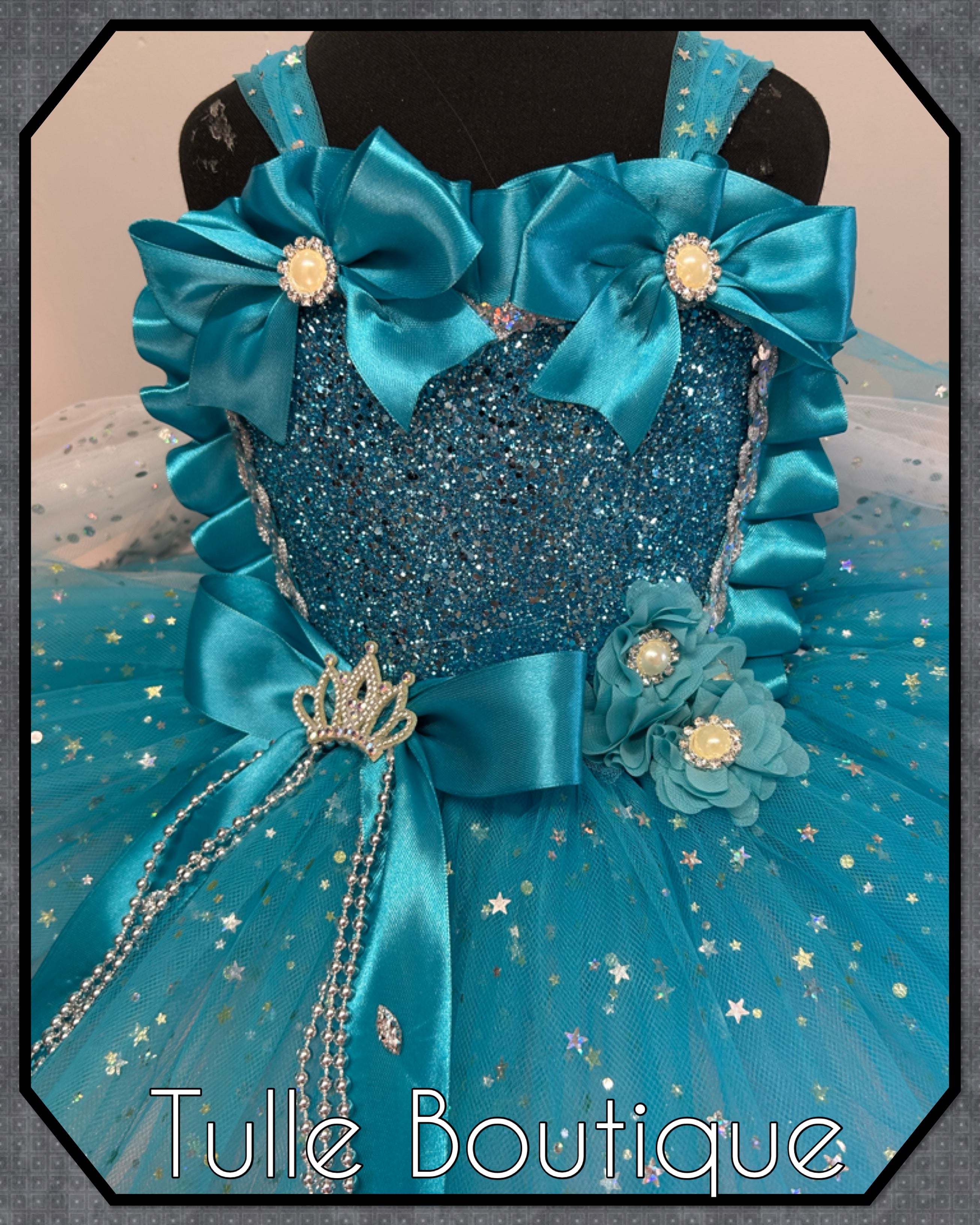Girls toddlers Turquoise glitter  Princess tutu dress, ballgown,Frozen fancy dress costume