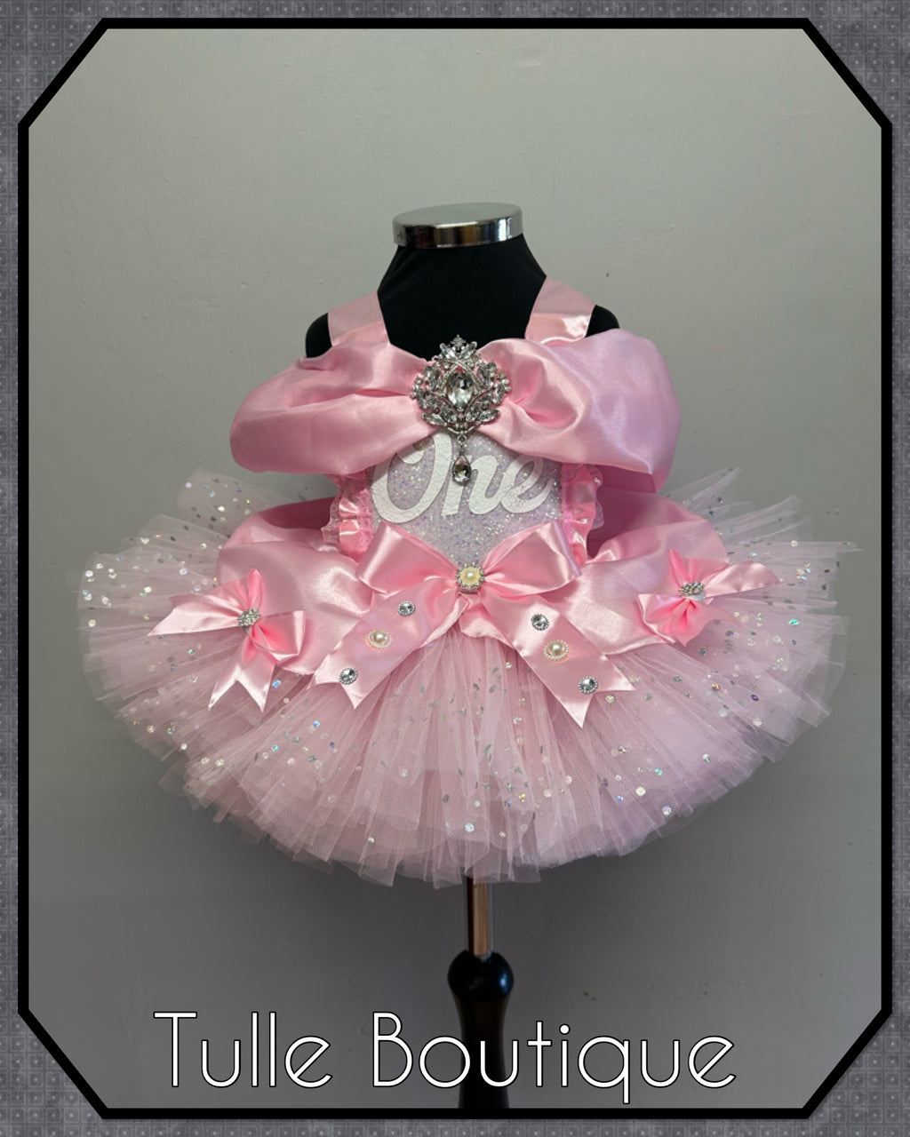 Girls toddlers Princess pink ‘One’ tutu dress, first birthday ballgown,