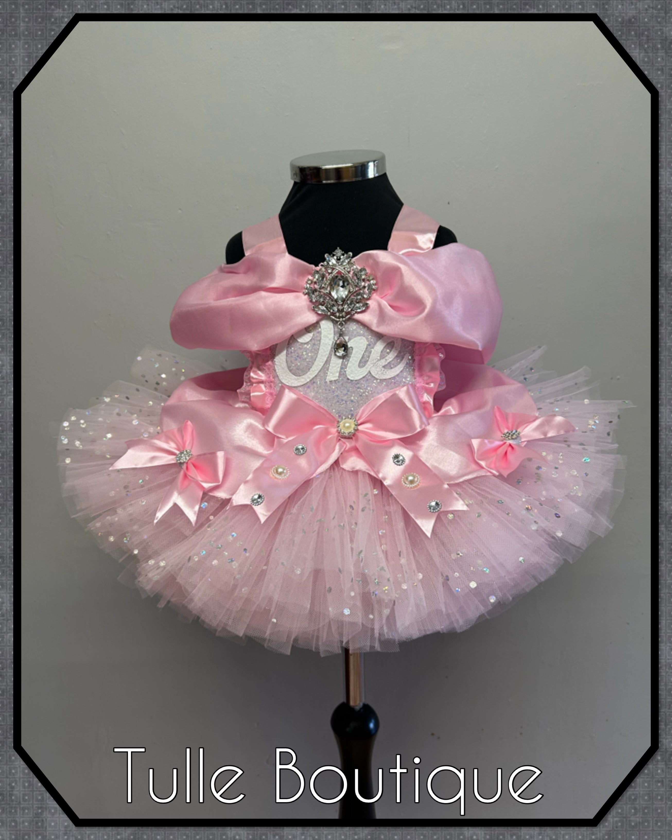Girls toddlers Princess pink ‘One’ tutu dress, first birthday ballgown,