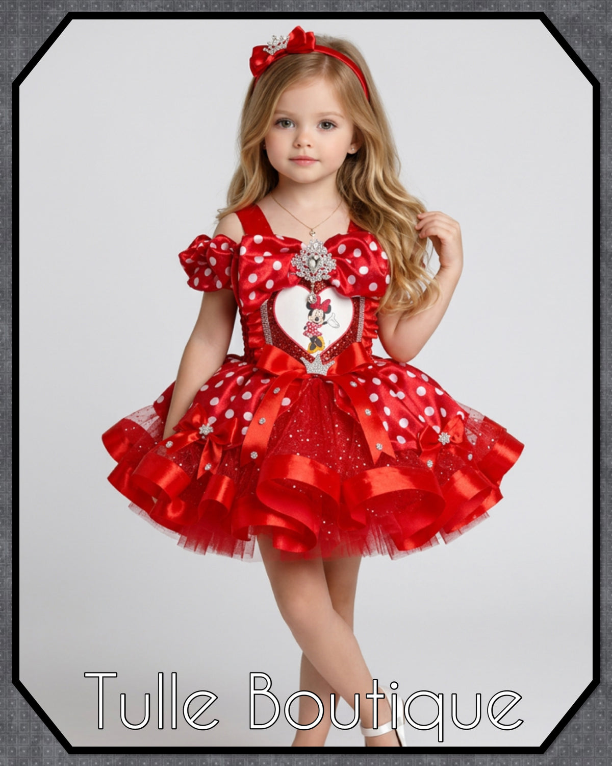 Girls toddlers Minnie Mouse Red tutu birthday party dress,ballgown, fancy dress costume with ribbon trimmed tutu