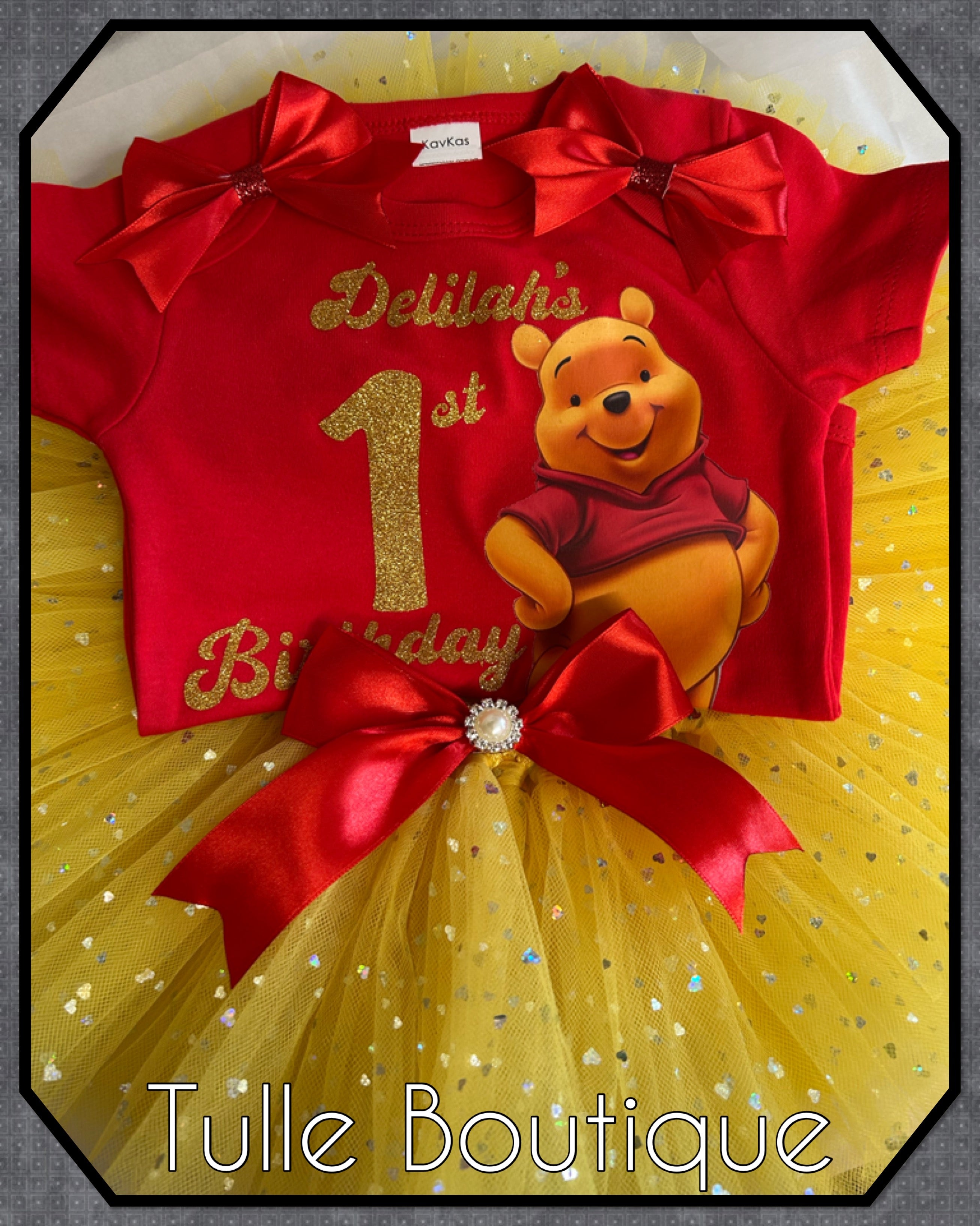 Girls toddlers Winnie the Pooh birthday tutu outfit fancy dress costume