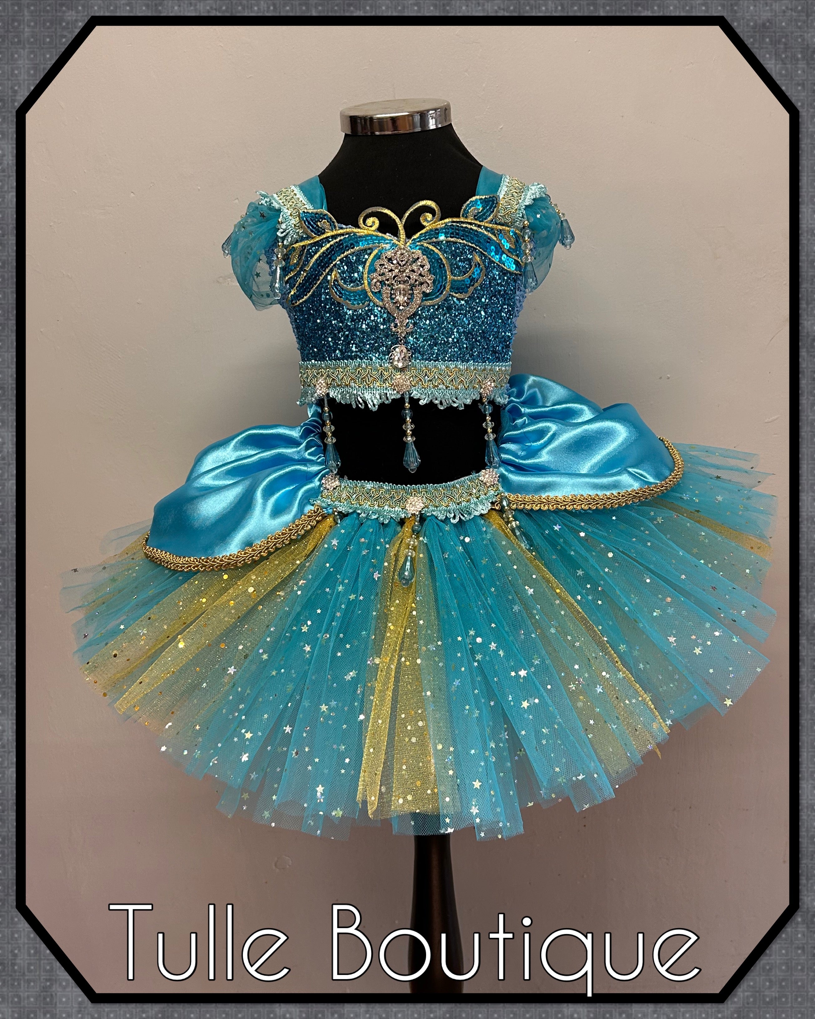 Girls toddlers Princess Jasmine satin tutu dress, Aladdin ballgown, fancy dress costume