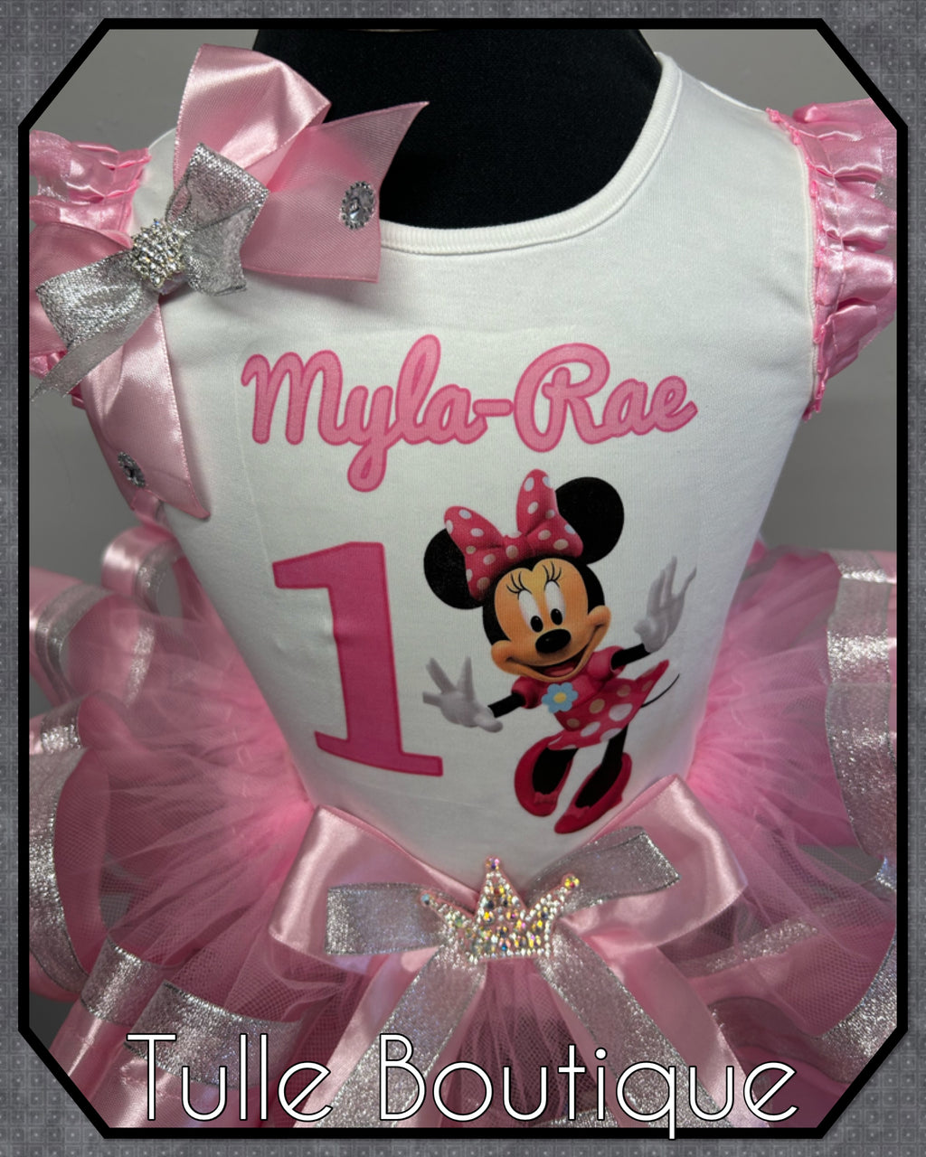 Girls toddlers Pink Minnie Mouse 1st birthday tutu outfit fancy dress costume
