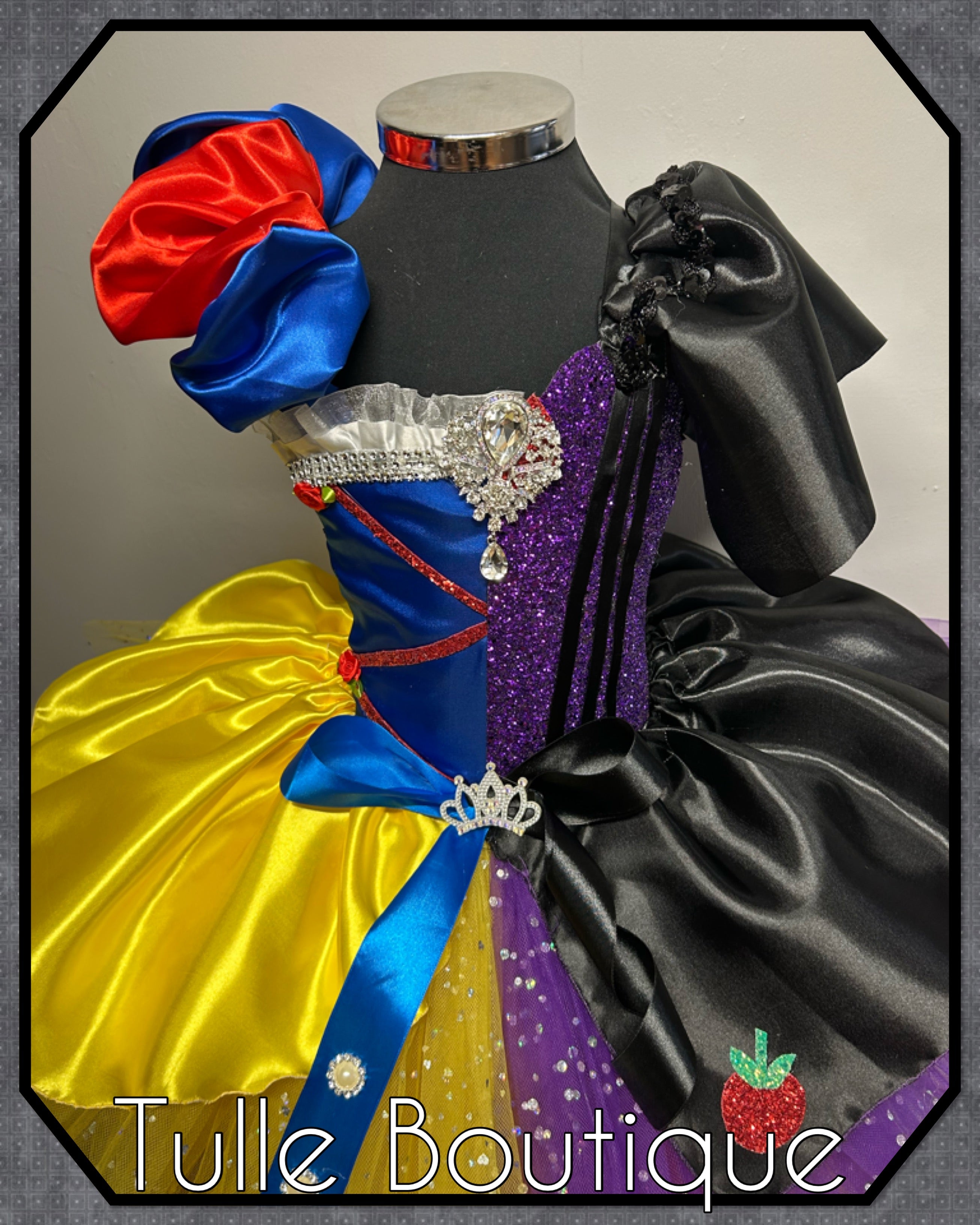 Girls toddlers Snow White with Evil Queen tutu dress, half and half ballgown, fancy dress costume