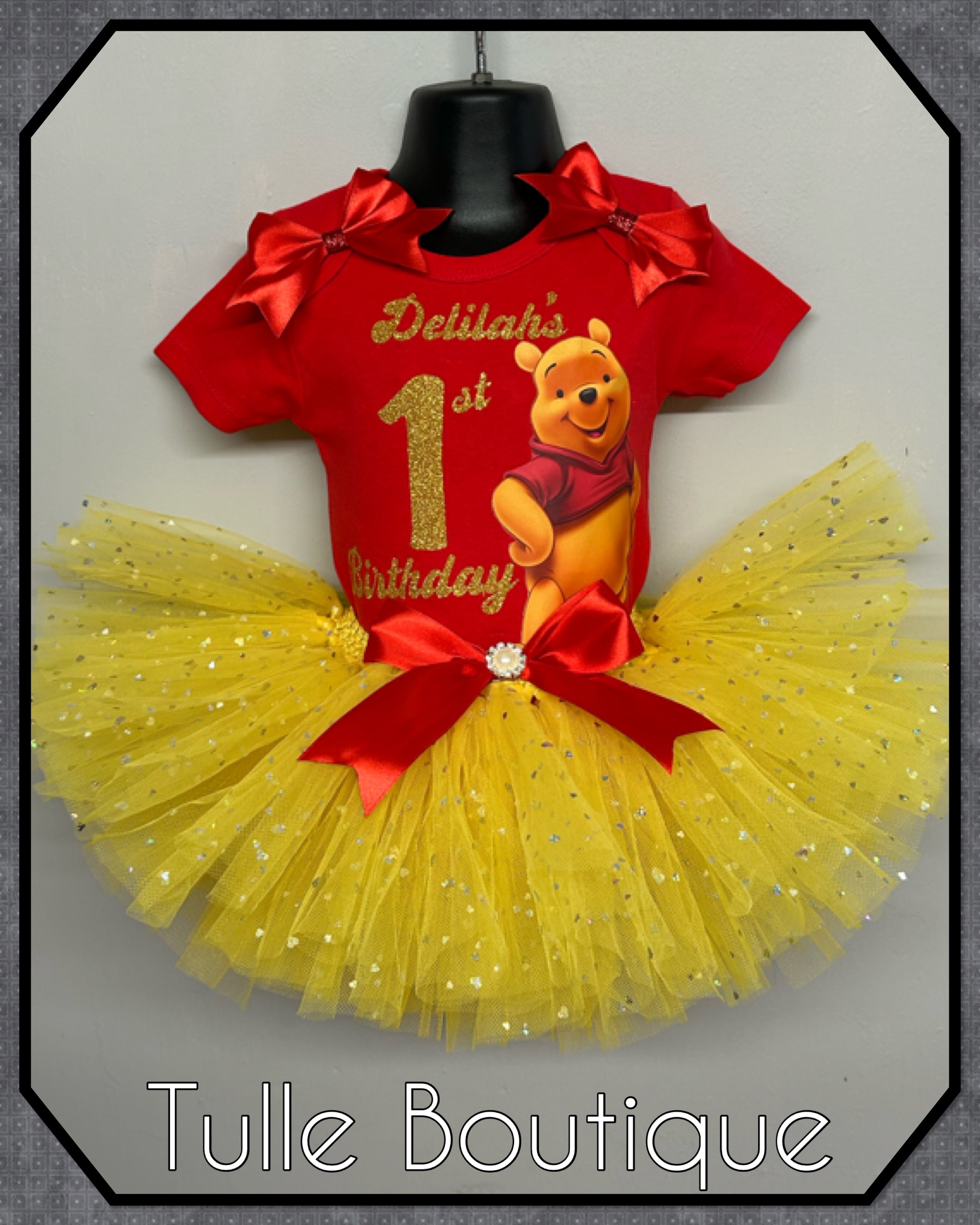 Girls toddlers Winnie the Pooh birthday tutu outfit fancy dress costume