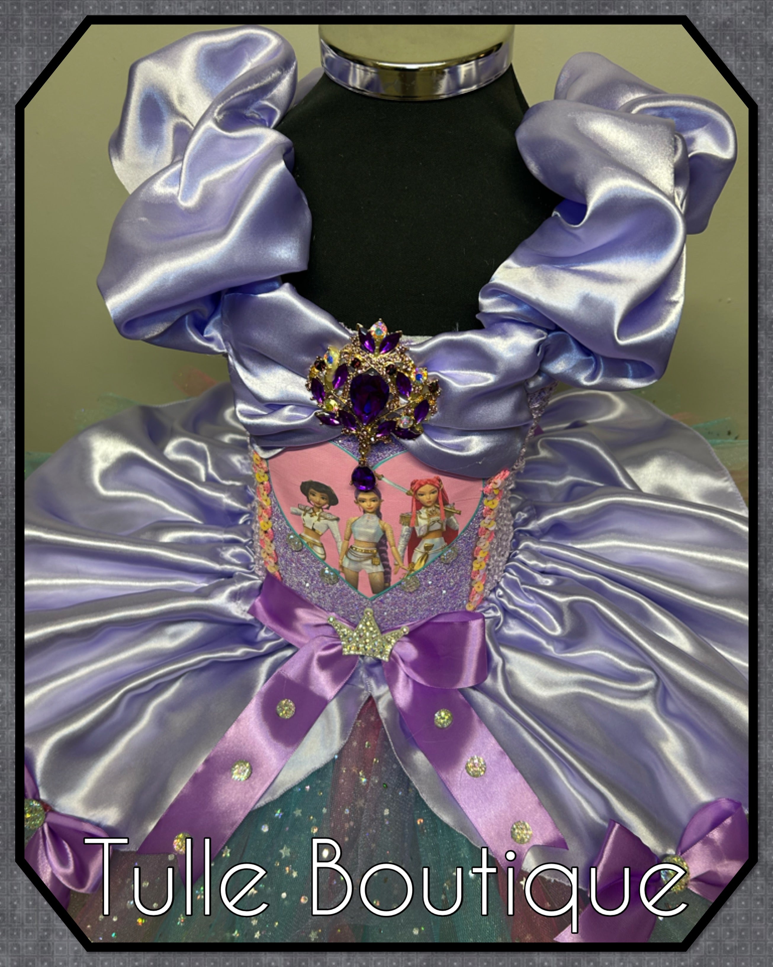 Girls toddlers Kpop Demon Hunters Rumi Mira Zoe tutu dress, birthday ballgown, fancy dress costume