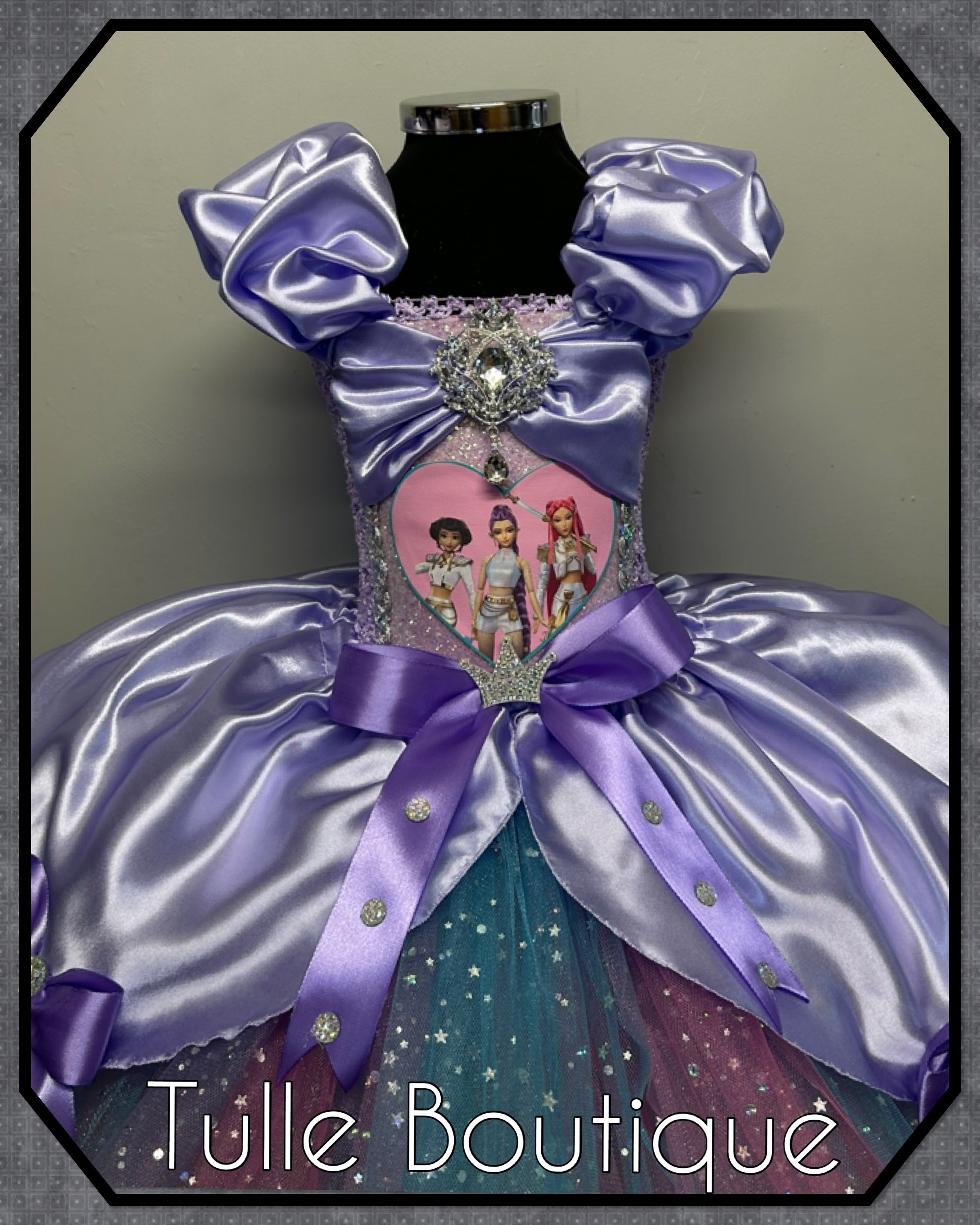 Girls toddlers Kpop Demon Hunters Rumi Mira Zoe tutu dress, birthday ballgown, fancy dress costume