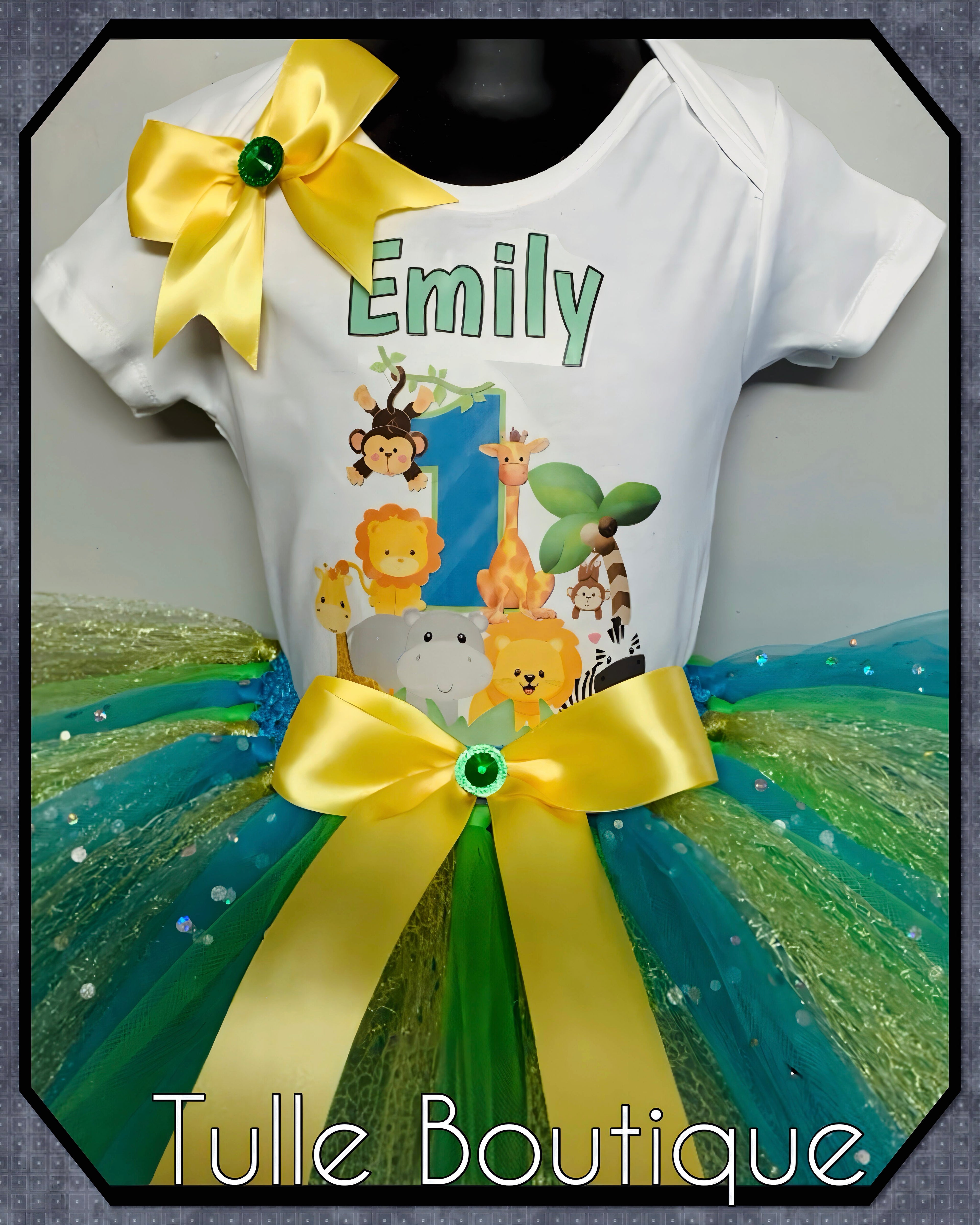 Girls toddlers Jungle themed animal birthday tutu outfit fancy dress costume