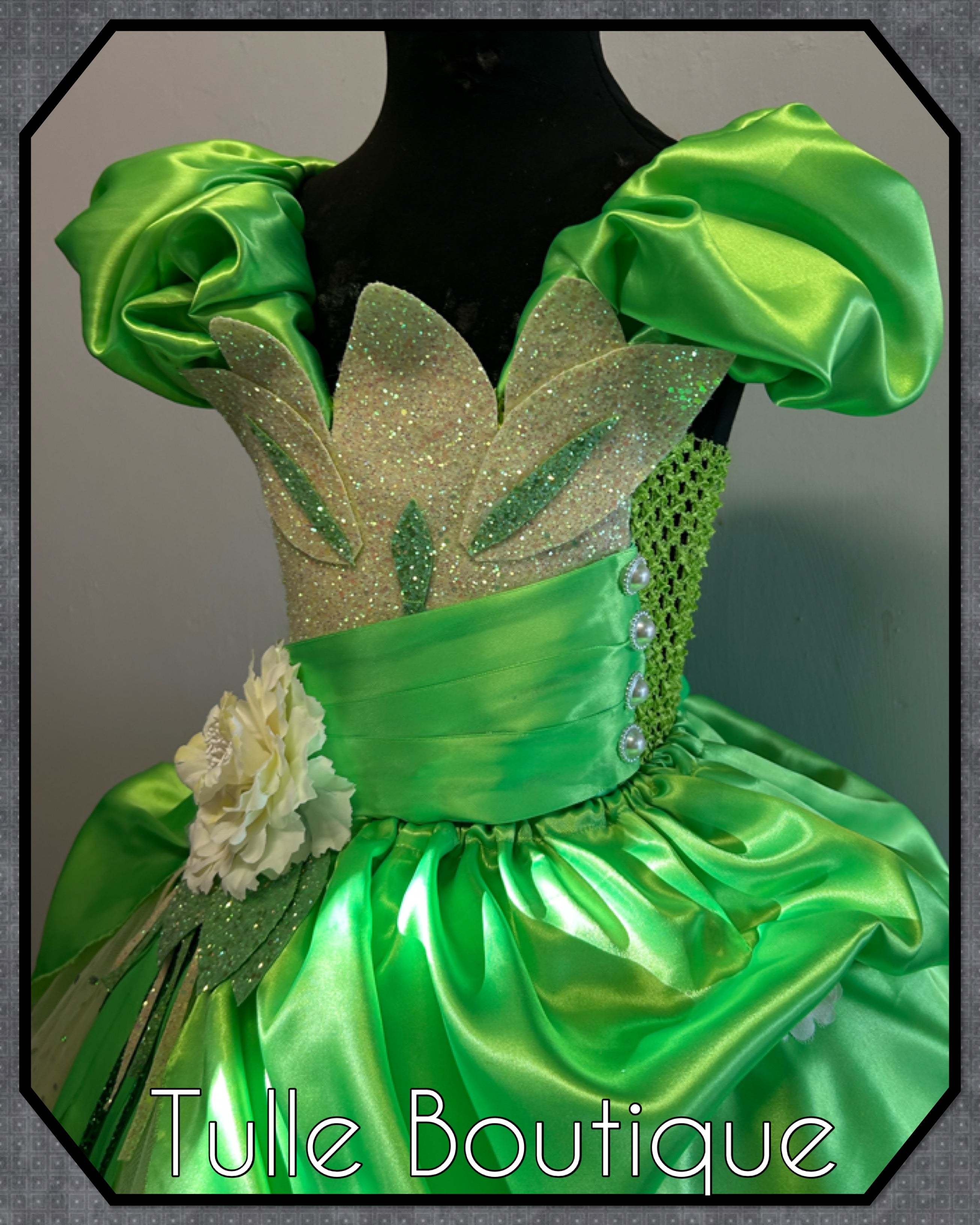 Girls toddlers Princess and the frog ballgown, Princess Tiana fancy dress costume full length