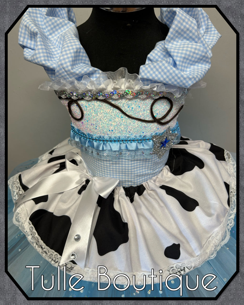 Girls toddlers baby blue and white cowgirl tutu dress, ballgown, fancy dress costume