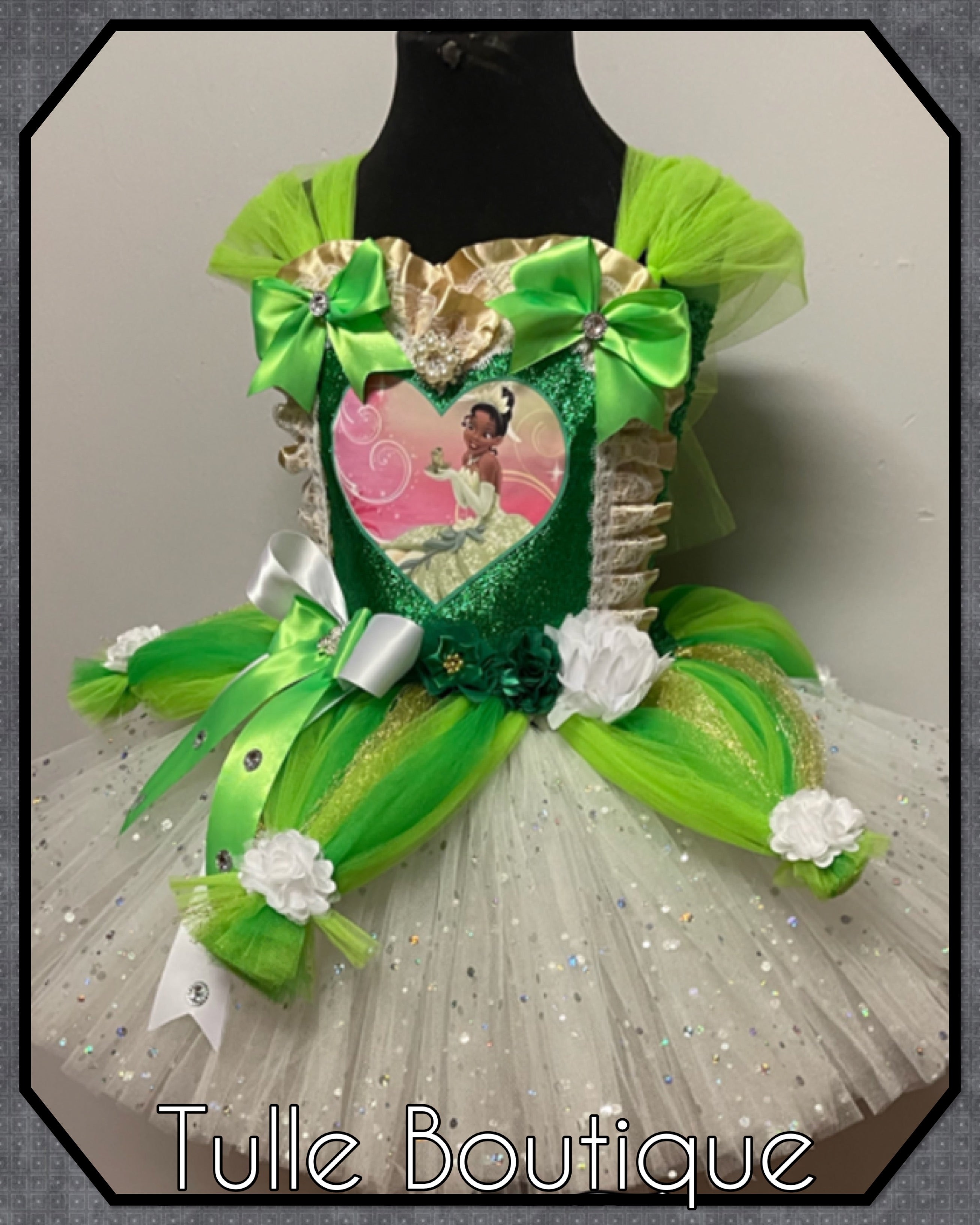 Girls toddlers Princess Tiana tutu dress, princess and the frog ballgown, fancy dress costume