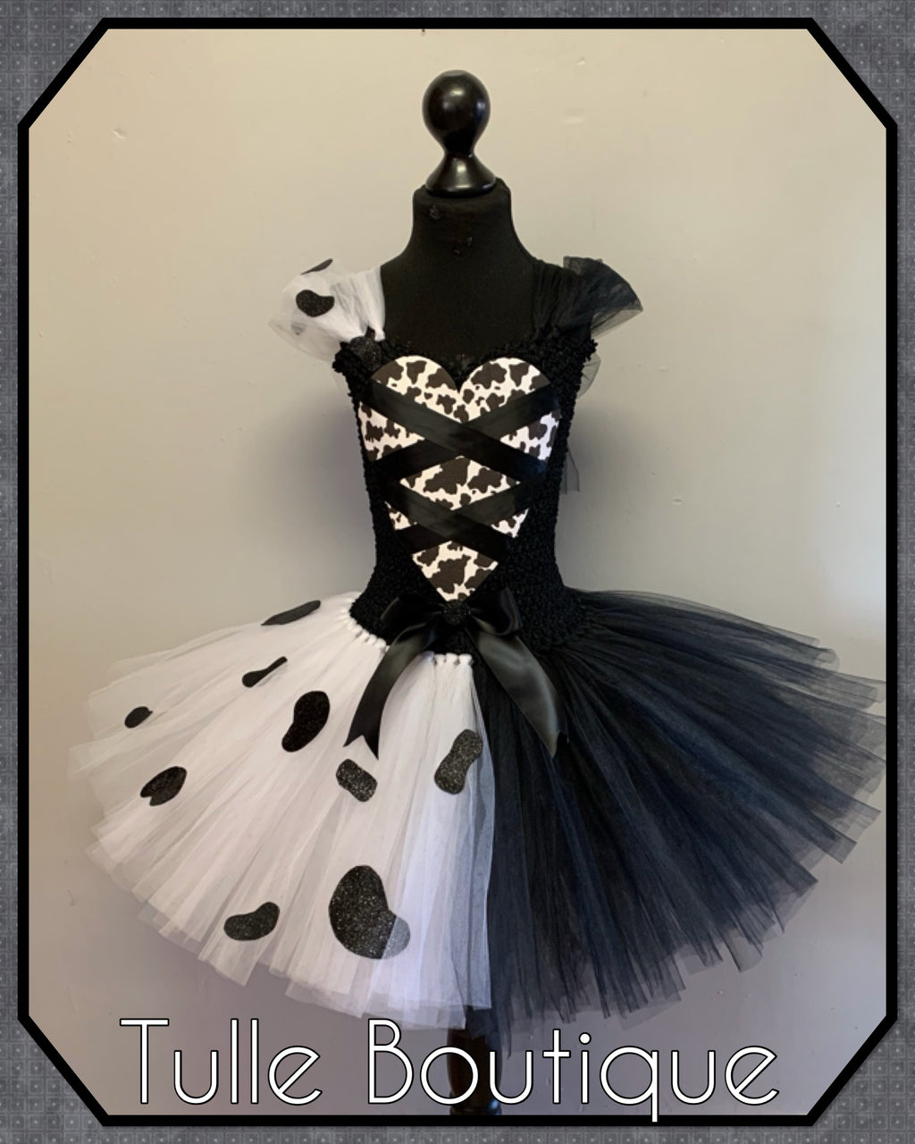 Girls toddlers Cruella de Ville tutu dress, ballgown, 101 Dalmatians fancy dress costume black and white