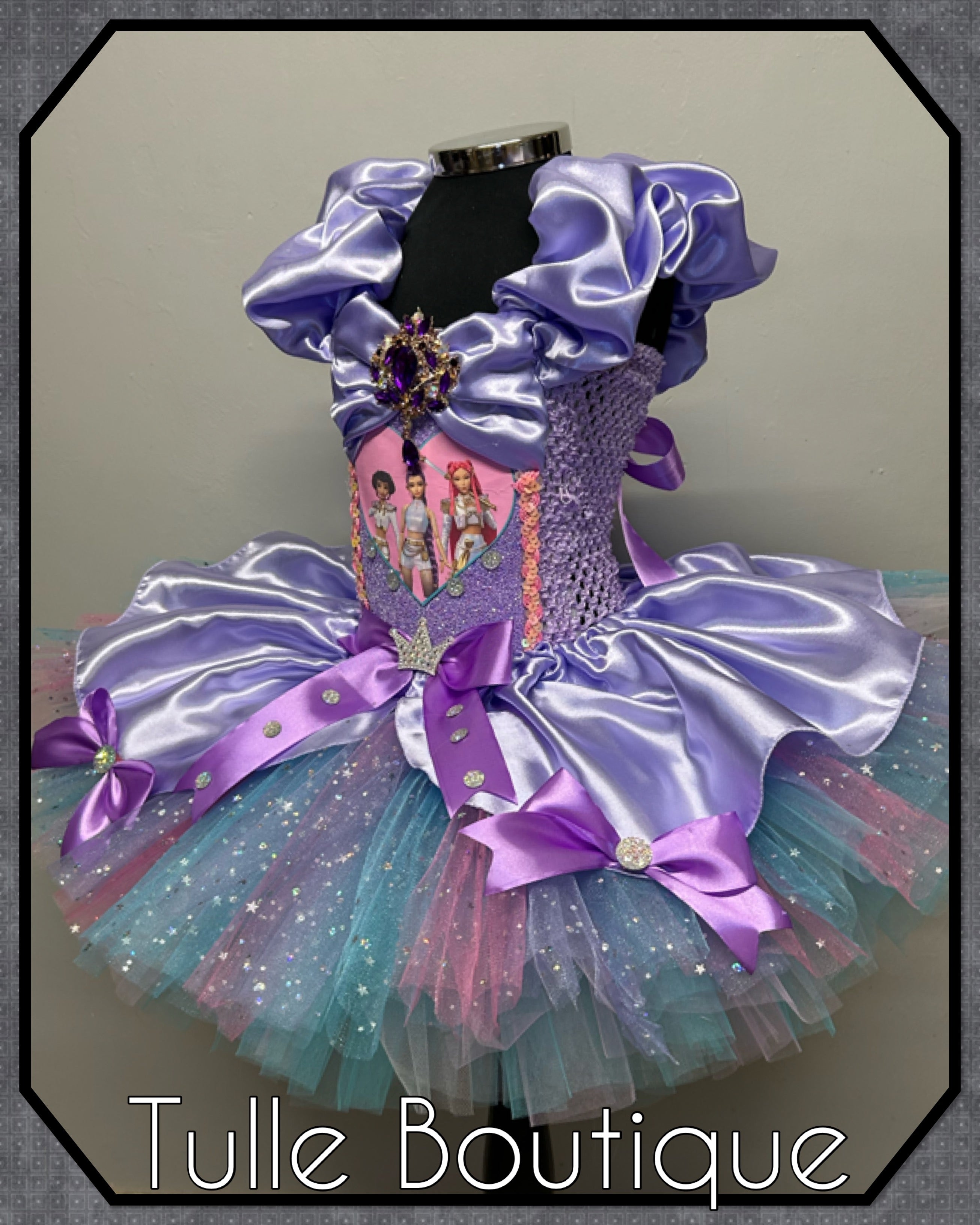 Girls toddlers Kpop Demon Hunters Rumi Mira Zoe tutu dress, birthday ballgown, fancy dress costume