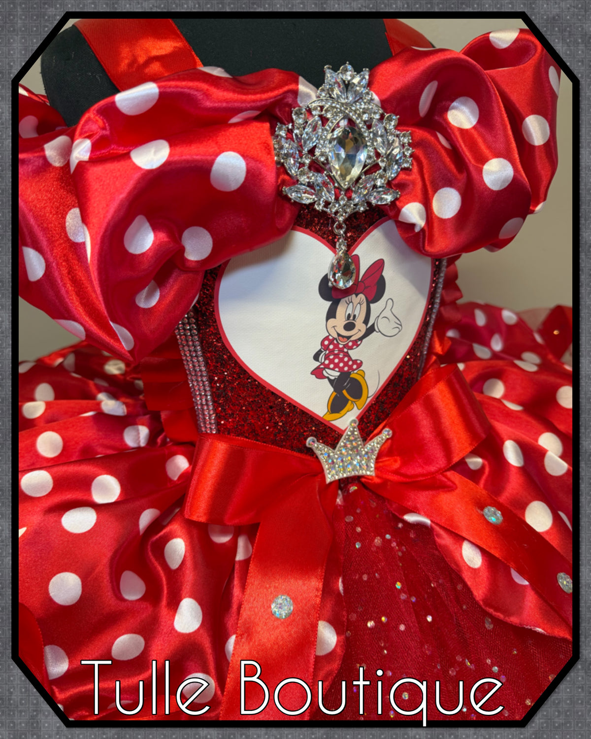 Girls toddlers Minnie Mouse Red tutu birthday party dress,ballgown, fancy dress costume with ribbon trimmed tutu