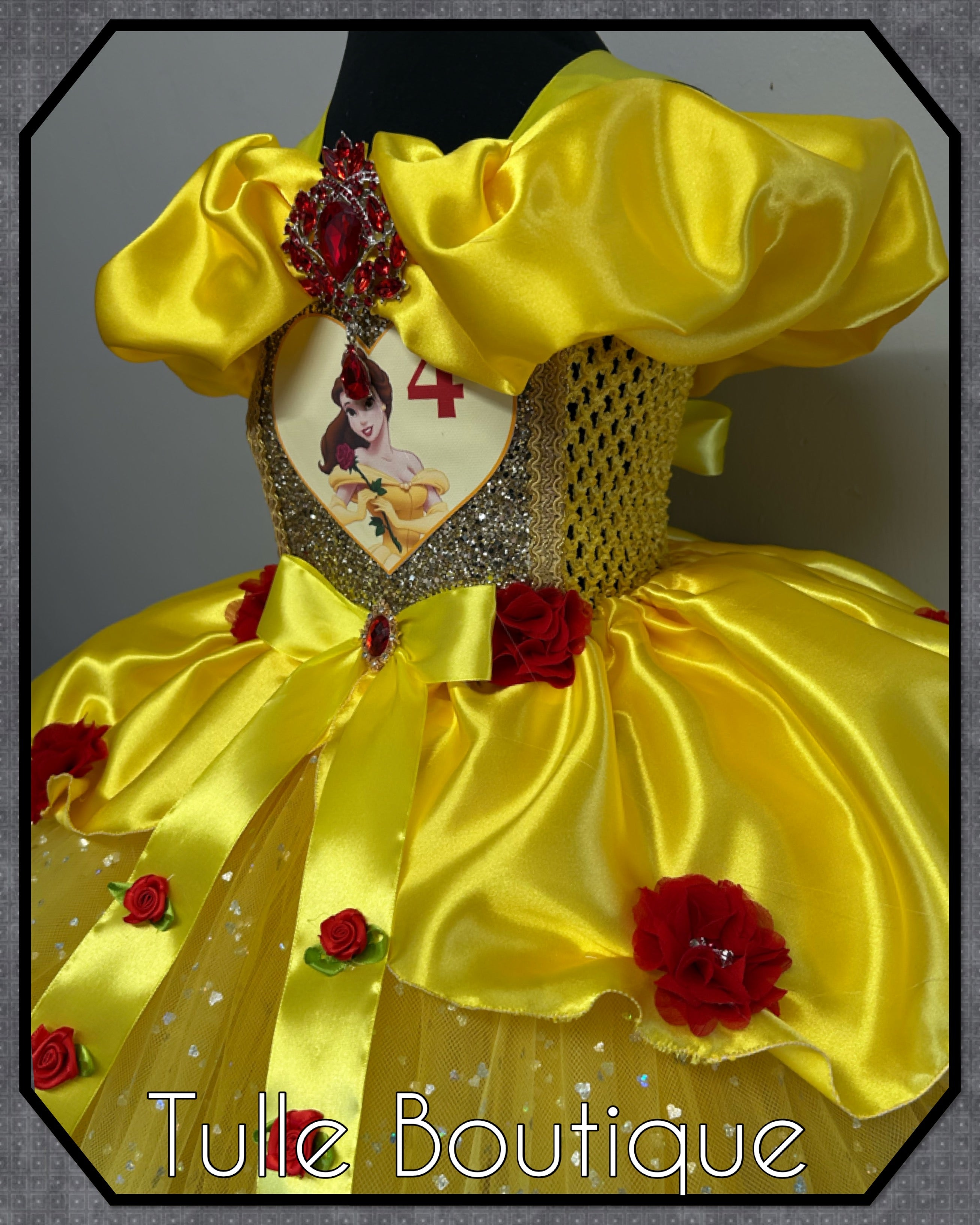 Girls toddlers Princess Belle tutu dress, beauty and the beast ballgown, fancy dress costume