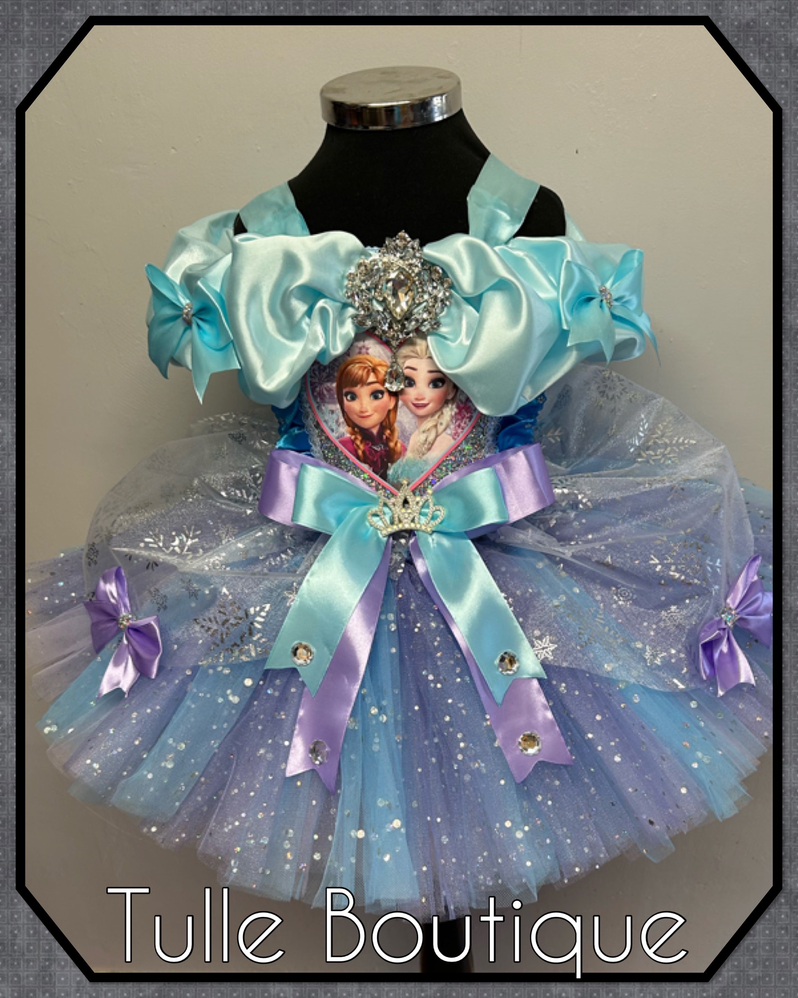 Girls toddlers Frozen Elsa and Anna tutu dress, blue and lilac ballgown, fancy dress costume