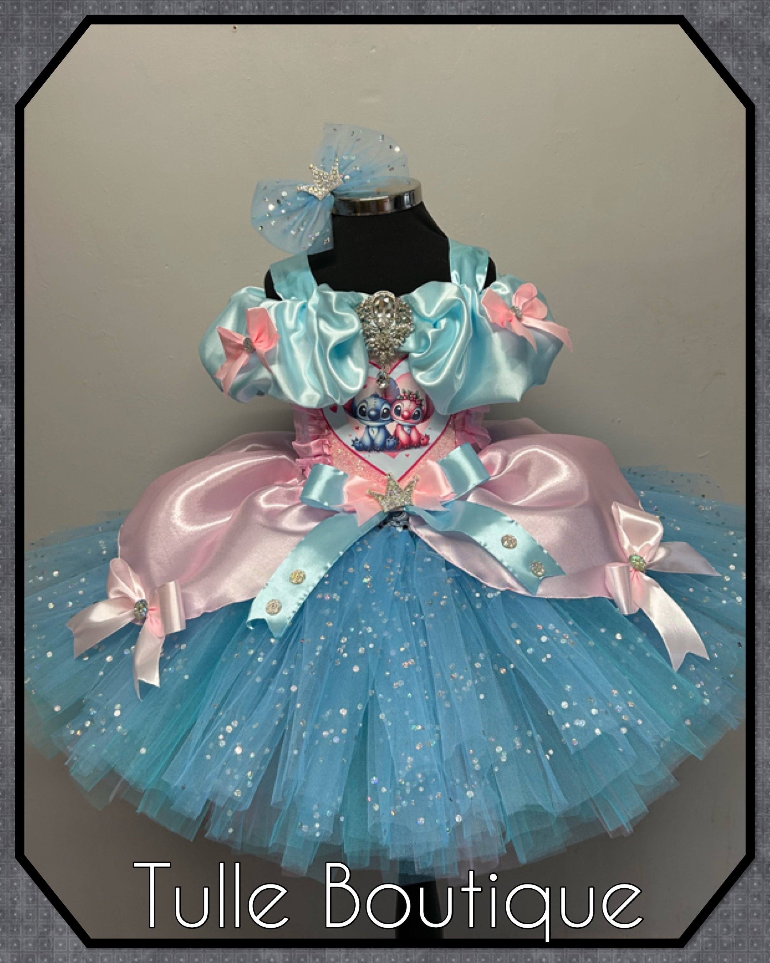 Girls toddlers Stitch and Angel tutu dress, birthday ballgown, fancy dress costume